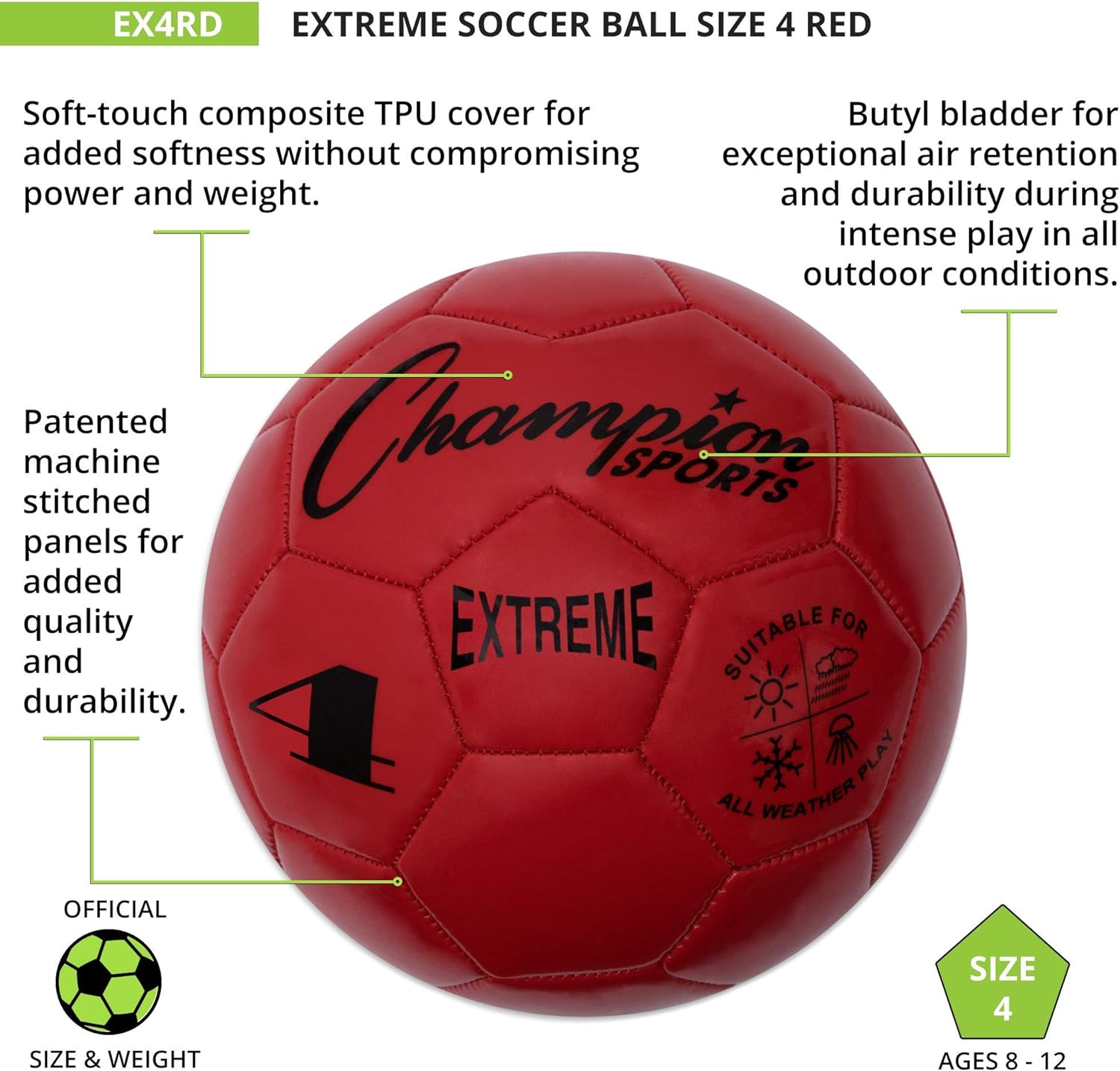 Champion Sports Extreme Series Composite Soccer Ball: Sizes 3, 4, 5 in Multiple Colors