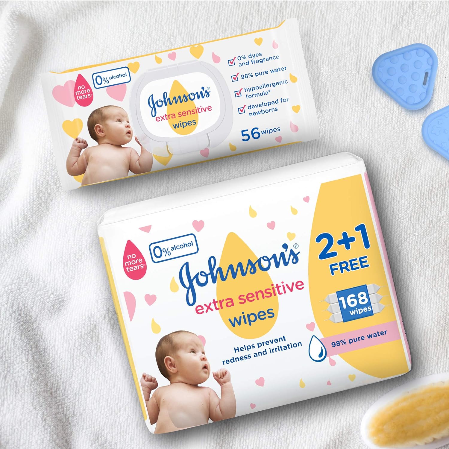 Johnson's Baby, Wipes, Extra Sensitive, 98% pure water, 3+1 packs of 56 wipes, 224 total count