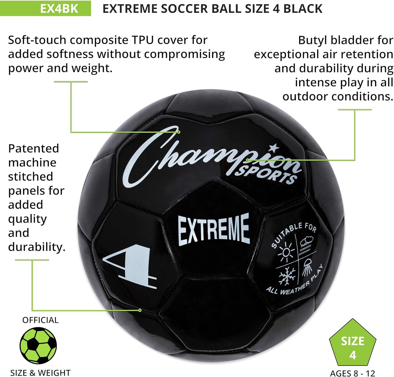 Champion Sports Extreme Series Composite Soccer Ball: Sizes 3, 4, 5 in Multiple Colors