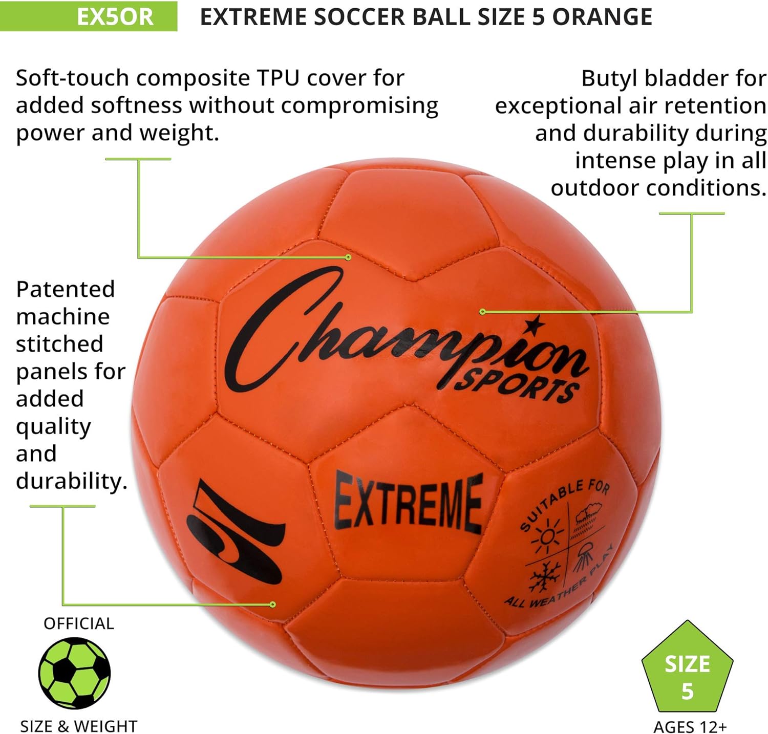 Champion Sports Extreme Series Composite Soccer Ball: Sizes 3, 4, 5 in Multiple Colors