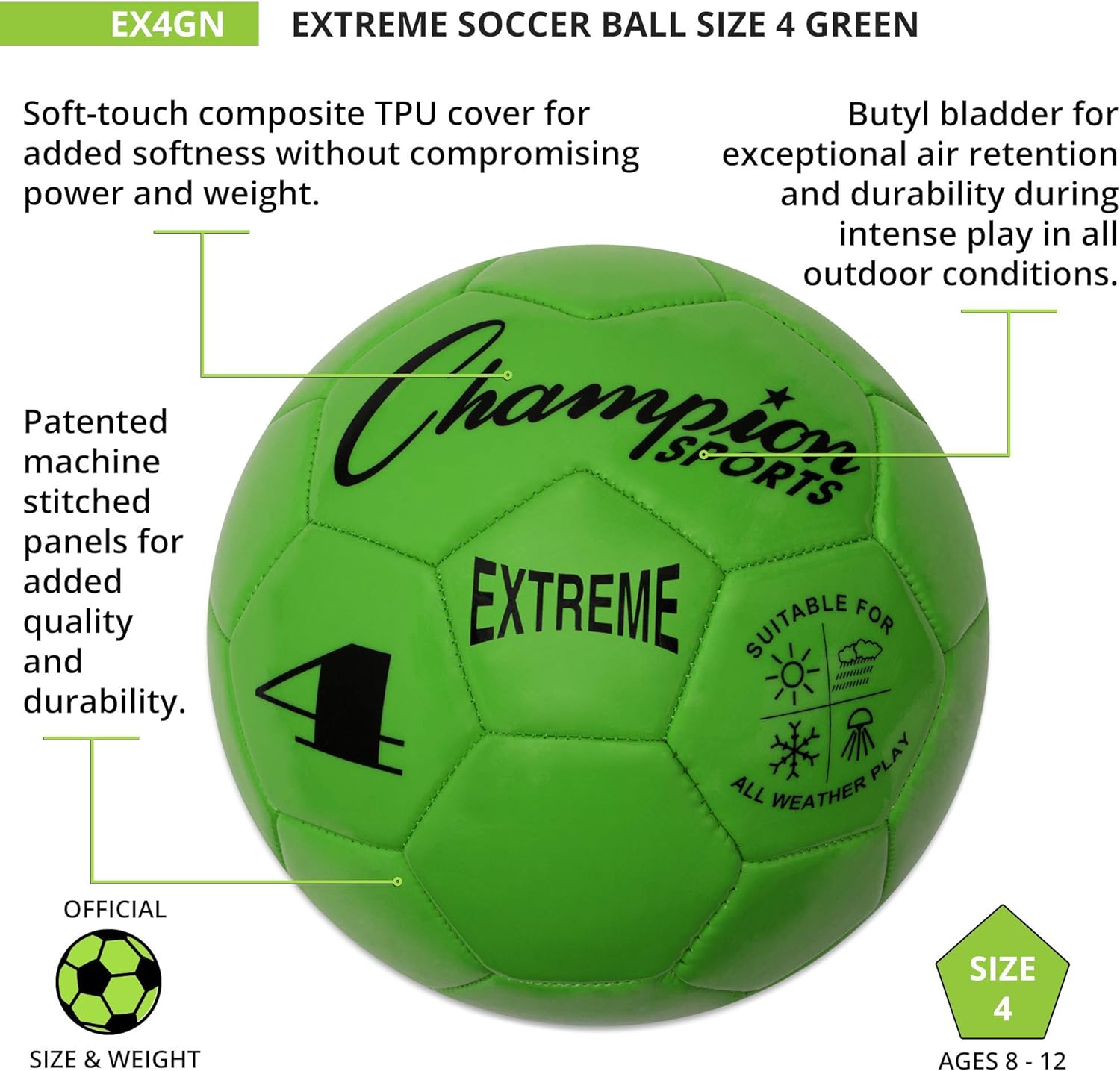 Champion Sports Extreme Series Composite Soccer Ball: Sizes 3, 4, 5 in Multiple Colors