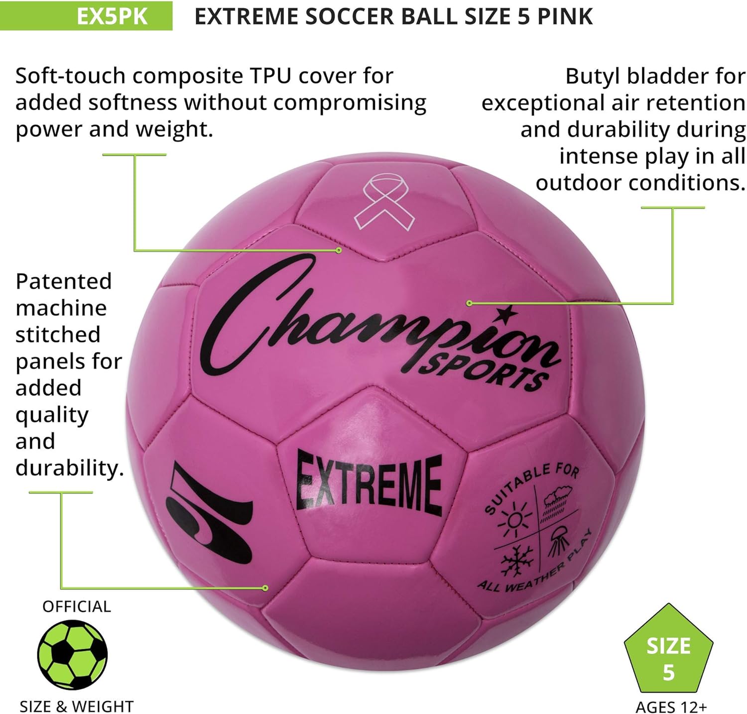 Champion Sports Extreme Series Composite Soccer Ball: Sizes 3, 4, 5 in Multiple Colors