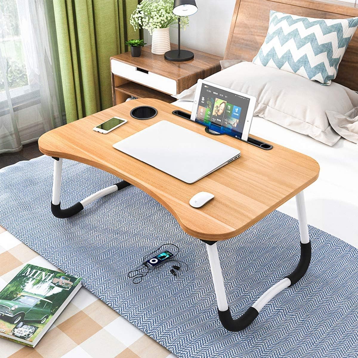 Astoryou Lap Desk, Foldable Laptop Table for Bed Portable Bed Desk for Laptop with Cup Holder, Laptop Desk Bed Trays for Working, Eating and Writing (Black)