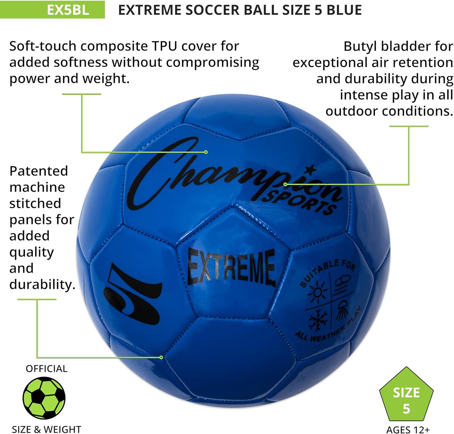 Champion Sports Extreme Series Composite Soccer Ball: Sizes 3, 4, 5 in Multiple Colors