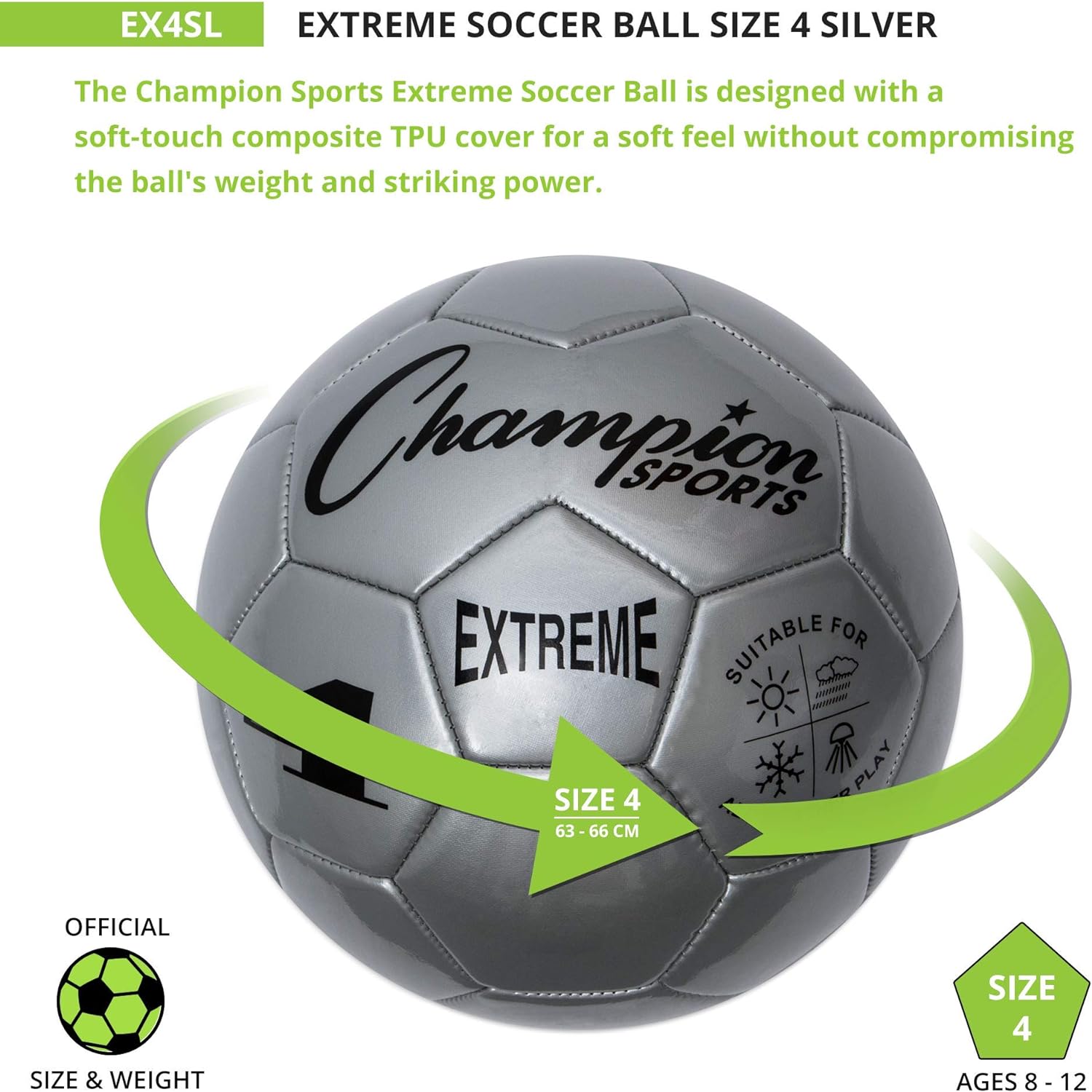 Champion Sports Extreme Series Composite Soccer Ball: Sizes 3, 4, 5 in Multiple Colors