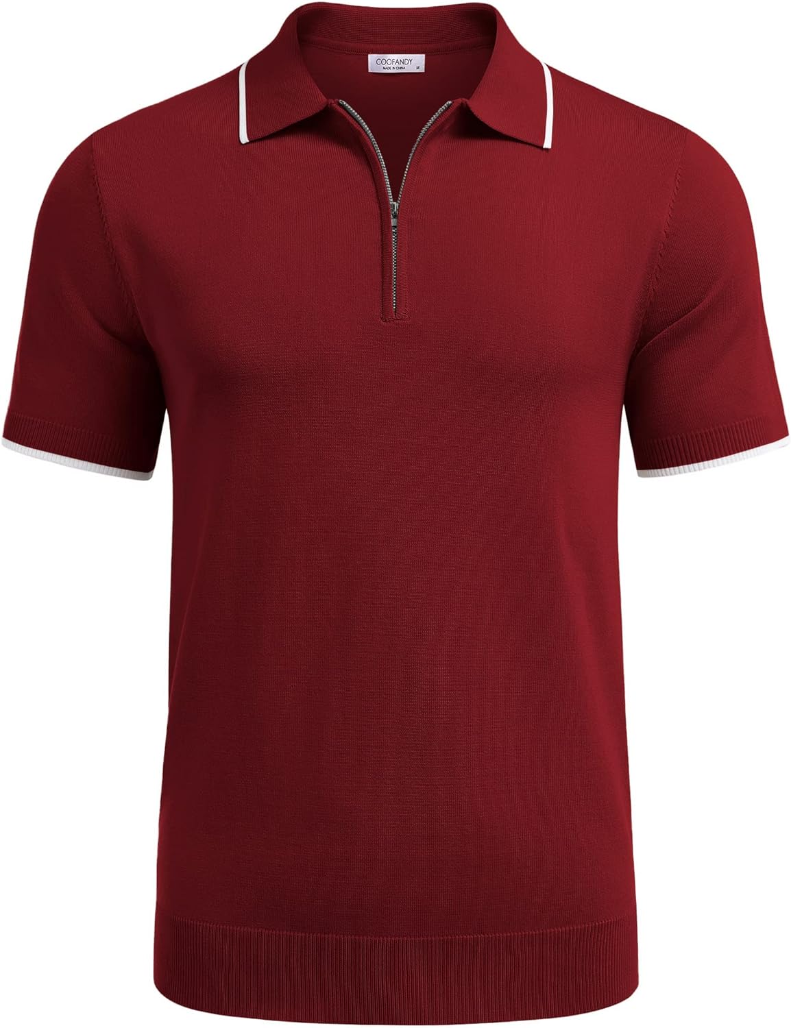 COOFANDY Men's Zipper Polo Shirt Casual Knit Short Sleeve Polo T Shirt Classic Fit Shirts