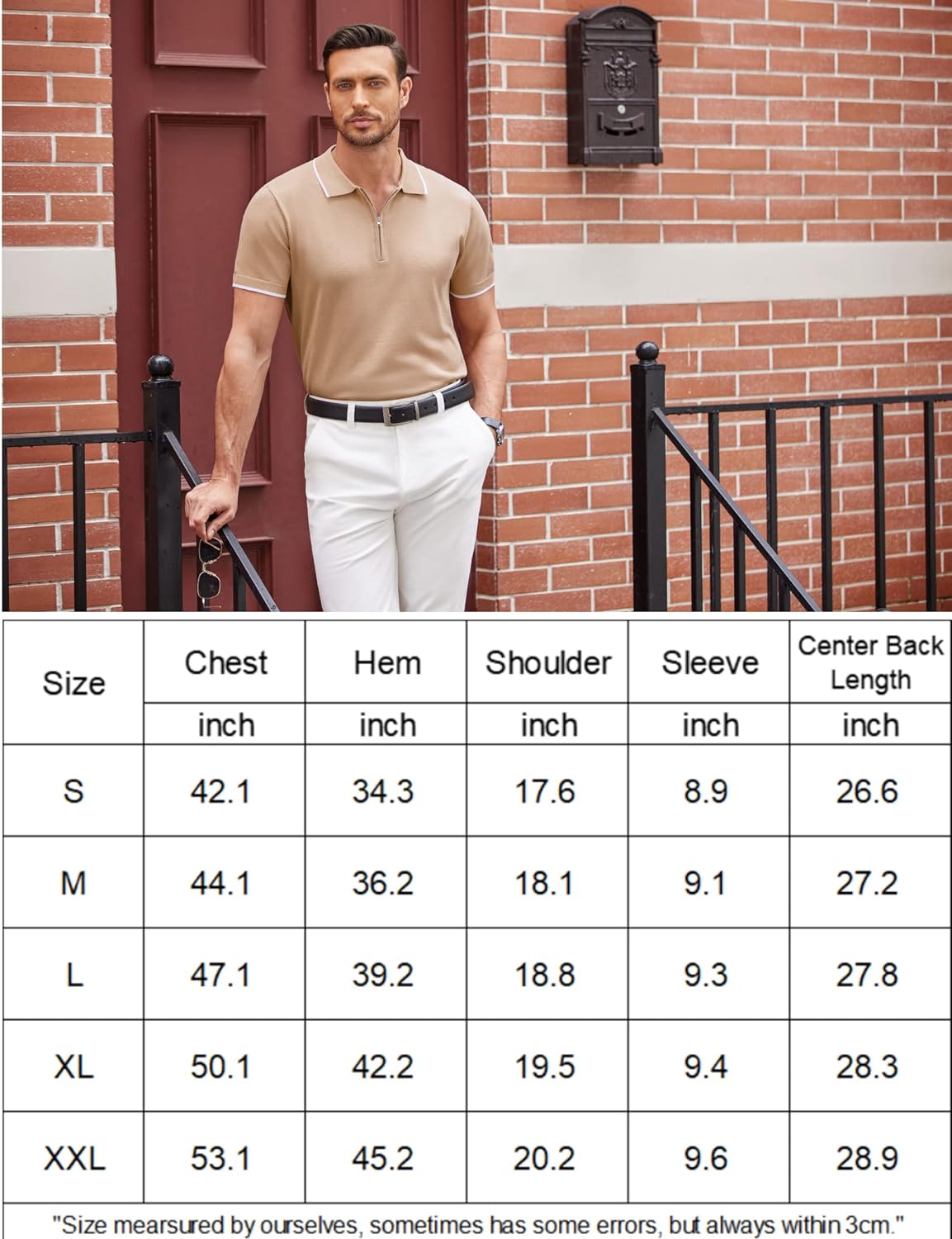 COOFANDY Men's Zipper Polo Shirt Casual Knit Short Sleeve Polo T Shirt Classic Fit Shirts