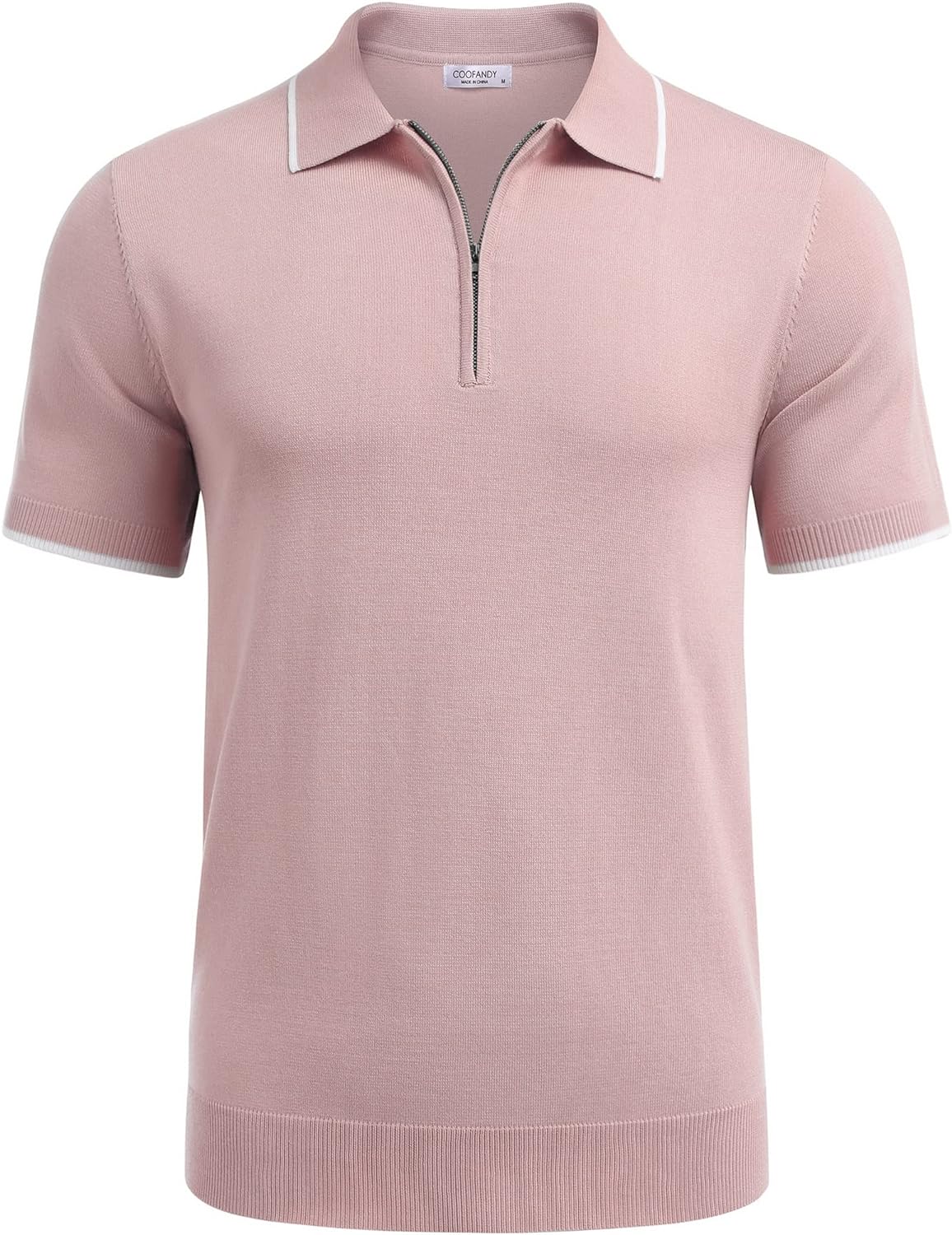 COOFANDY Men's Zipper Polo Shirt Casual Knit Short Sleeve Polo T Shirt Classic Fit Shirts