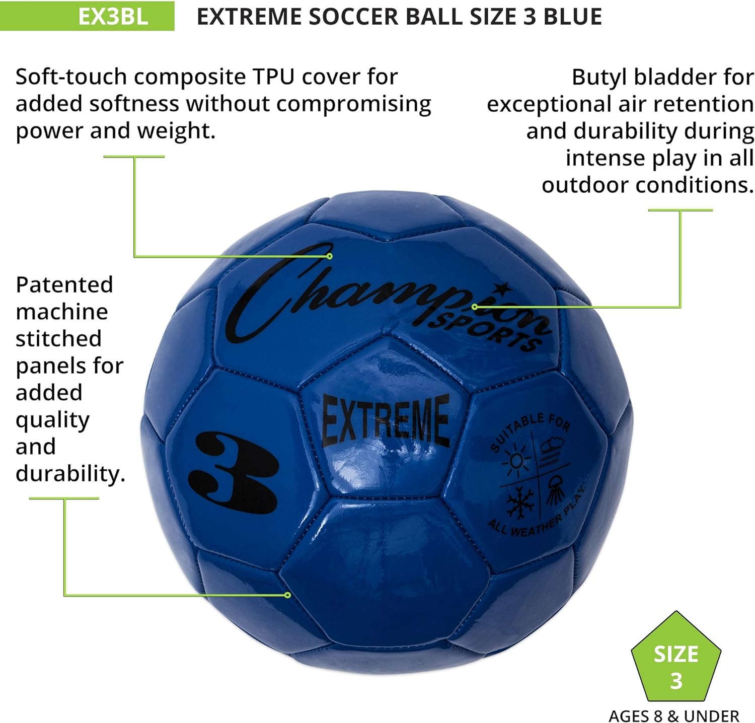 Champion Sports Extreme Series Composite Soccer Ball: Sizes 3, 4, 5 in Multiple Colors