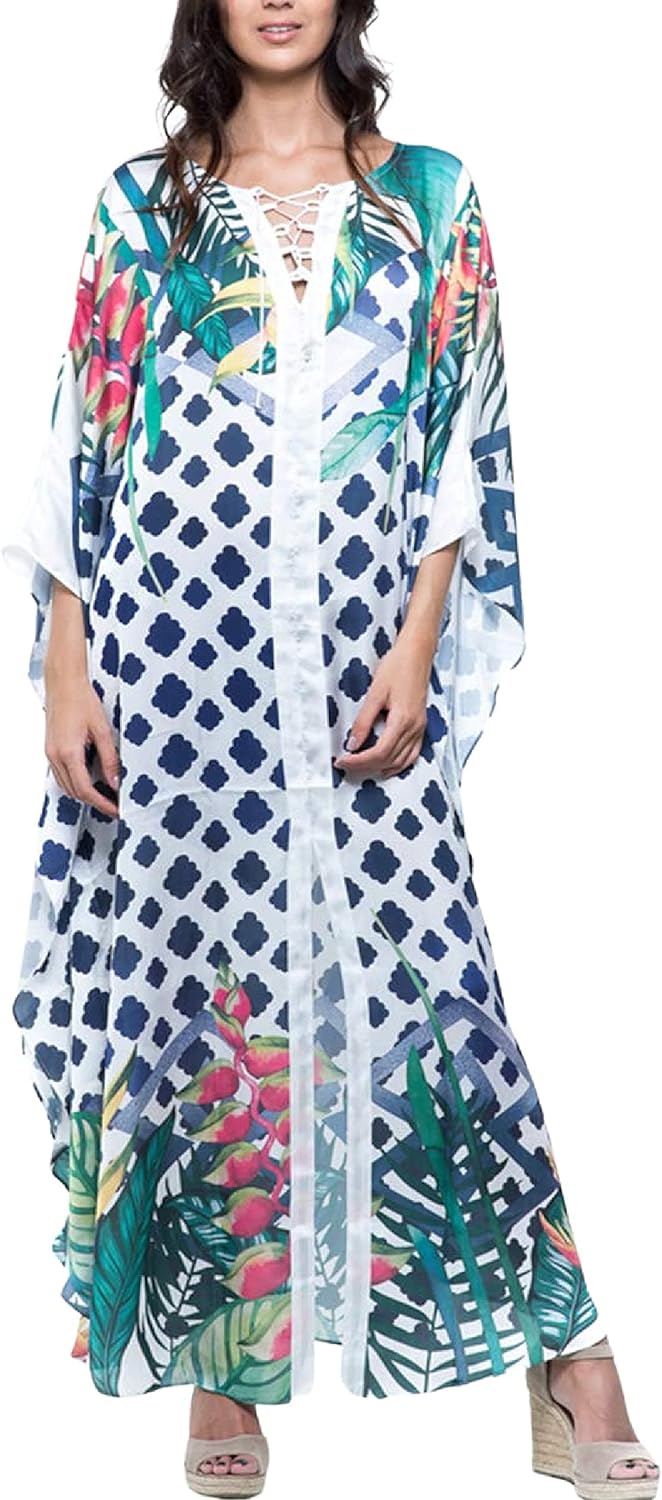 YouKD Summer Long Kaftan Bohemian Beach Kimono Swimsuit Cover Up Plus Size Dress for Women