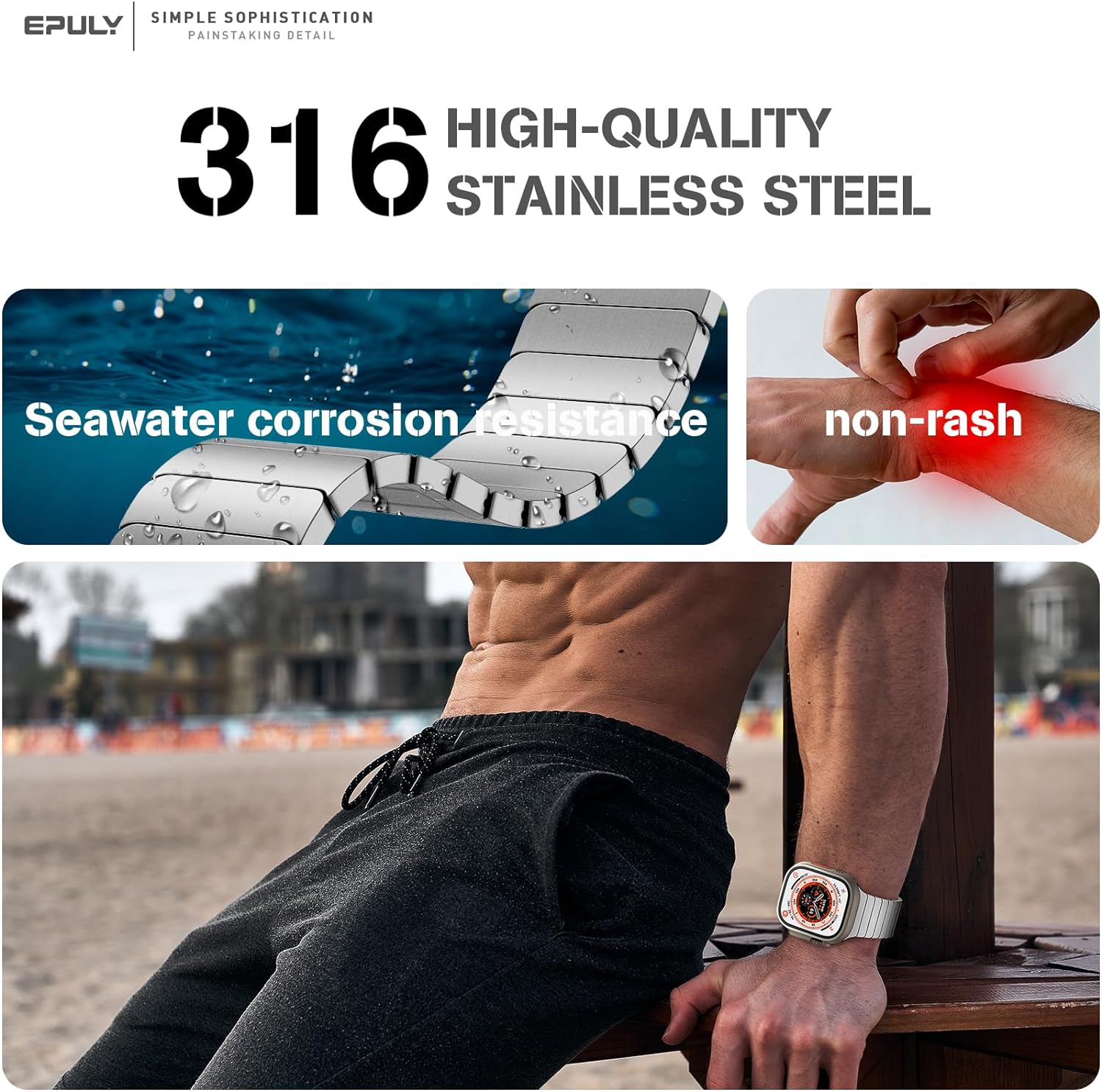 EPULY Compatible with Apple Watch Ultra Band 49mm 45mm 44mm 42mm 41mm 40mm 38mm,Men and Women Stainless Steel Metal Band for iWatch Series SE/8/7/6/5/4/3/2/1