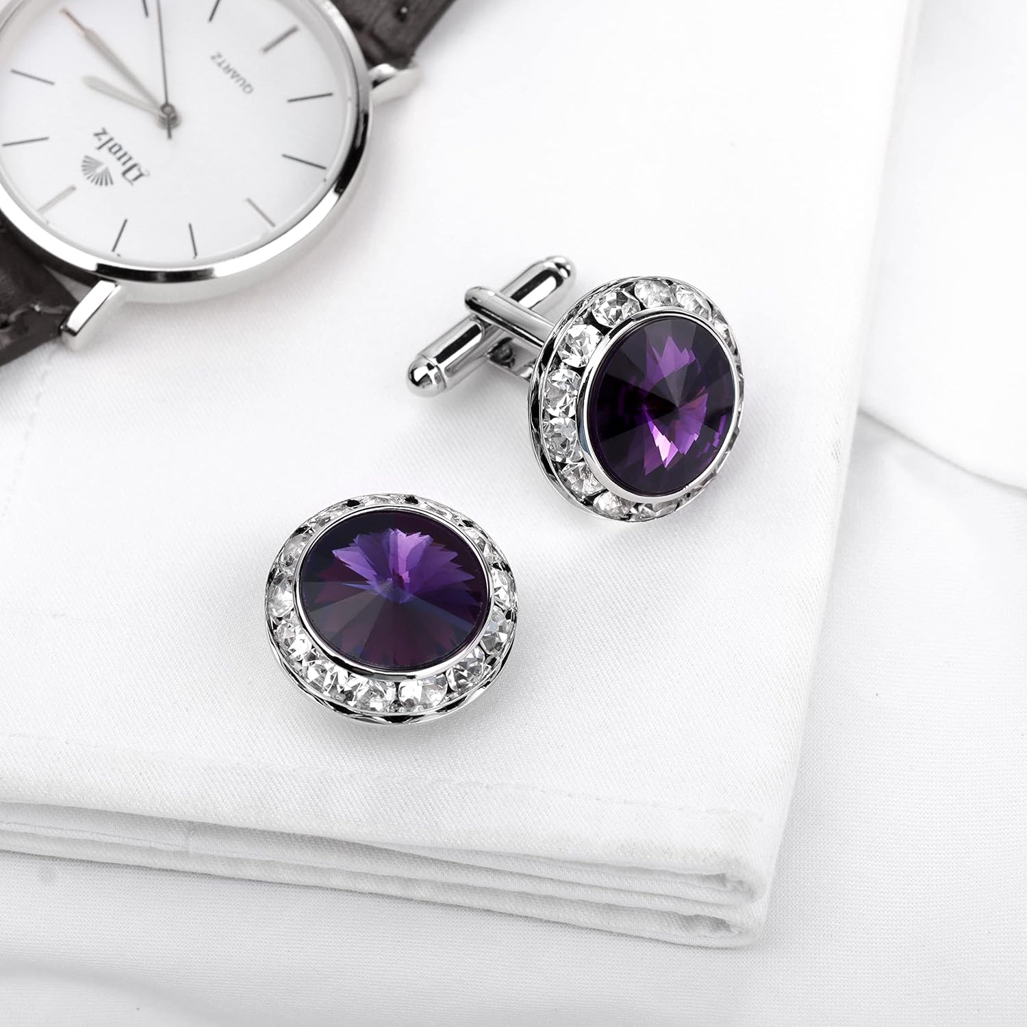 HAWSON Cufflinks and Studs Set Crystal for Men's Tuxedo Shirt for Wedding Party Accessories - Business Wedding Accessories