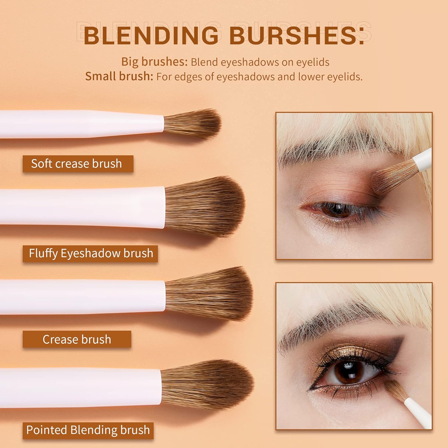 Jessup Eye Brushes Set Vegan Makeup Brushes with Eyeshadow Blending Eyeliner Spoolie Brush 8pcs Premium cruelty-free Burlywood Cosmetic Brush T328