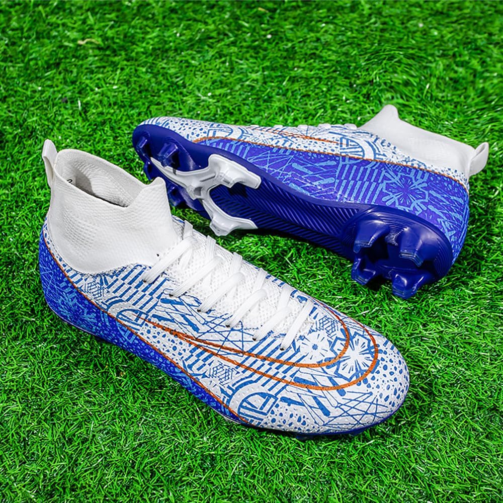 HI-FINE Soccer Shoes for Kid, Grass Ground Football Cleats for Boy,Professional High-Top Breathable Athletic Football Shoes