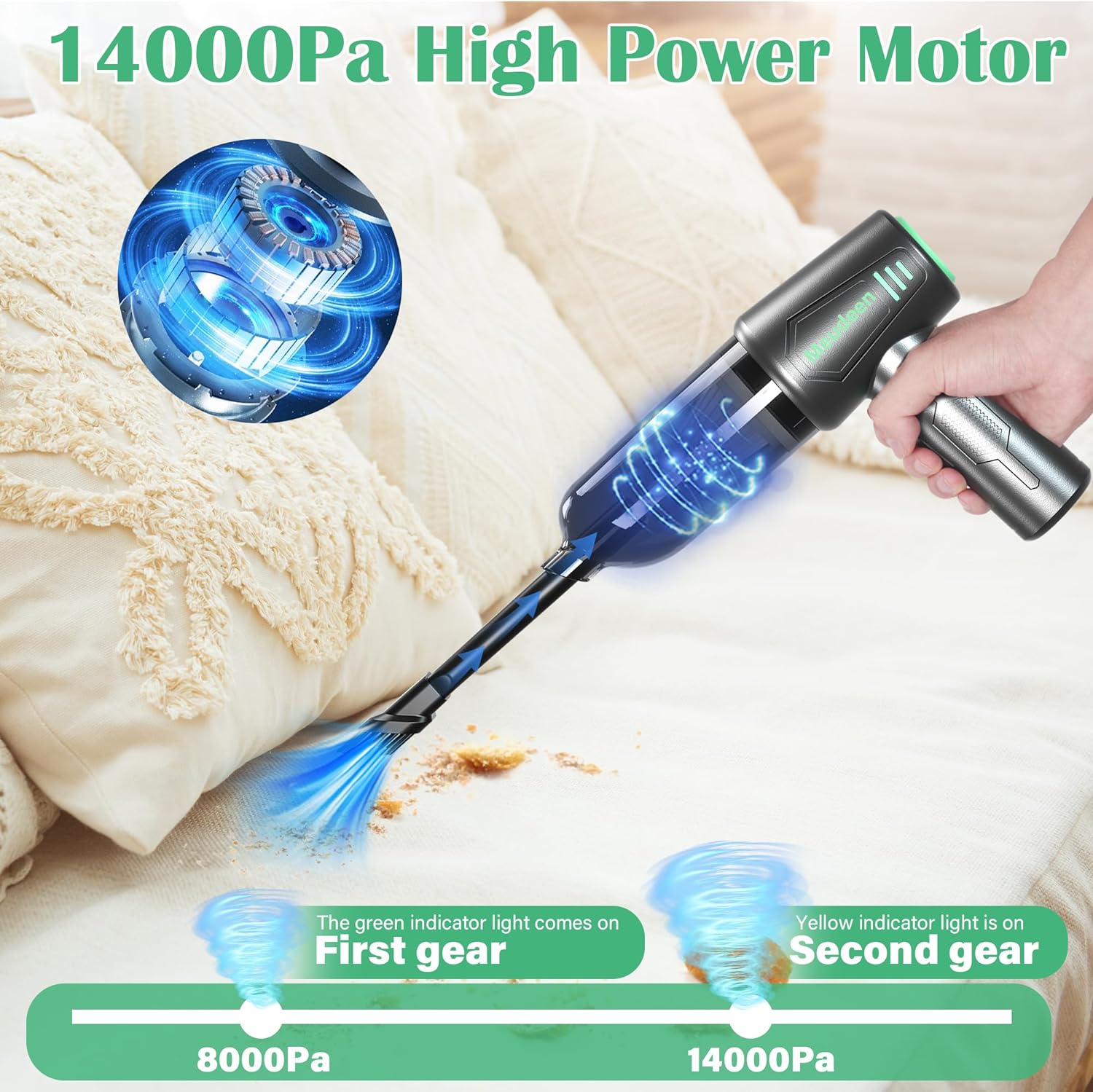 Meudeen Electric Rechargeable Air Duster for Computer Cleaning- Compressed Air Duster- Mini Vacuum- Keyboard Cleaner 3-in-1