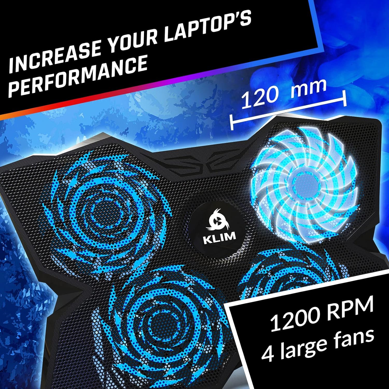 KLIM Wind Laptop Cooling Pad - More than 500 000 units sold - New Version 2024 - The Most Powerful Rapid Action Cooling Fan - Laptop Stand with 4 Cooling Fans at 1200 RPM - USB Fan - PS5 PS4 - Cyan