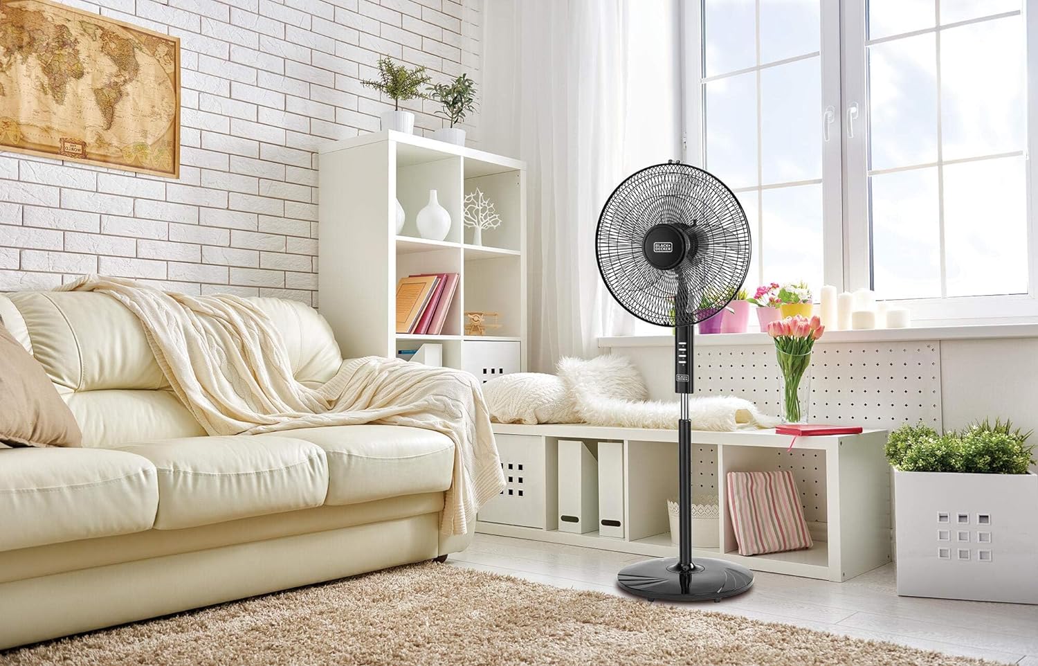 BLACK+DECKER 60W Stand Fan 16 Inch Fan Diameter 90° Wide Swing, 3 Speeds Low/Medium/High Plus Modes And 5AS Blade With Remote Control For The Perfect Temperature FS1620R-B5