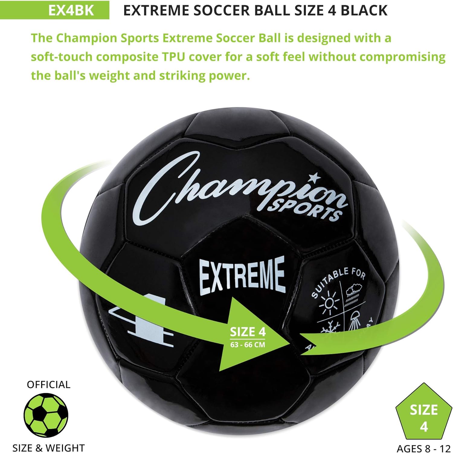 Champion Sports Extreme Series Composite Soccer Ball: Sizes 3, 4, 5 in Multiple Colors