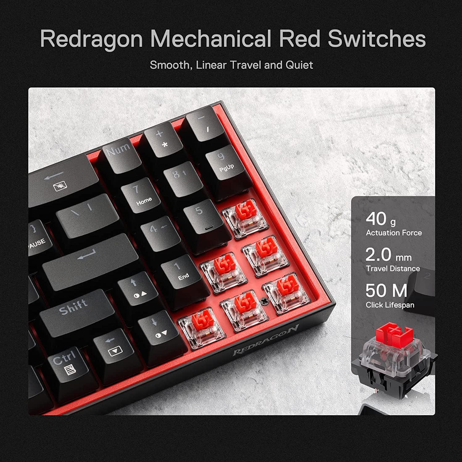 Redragon K617 Fizz 60% Wired RGB Gaming Keyboard, 61 Keys Compact Mechanical Keyboard w/White and Grey Color Keycaps, Linear Red Switch, Pro Driver/Software Supported