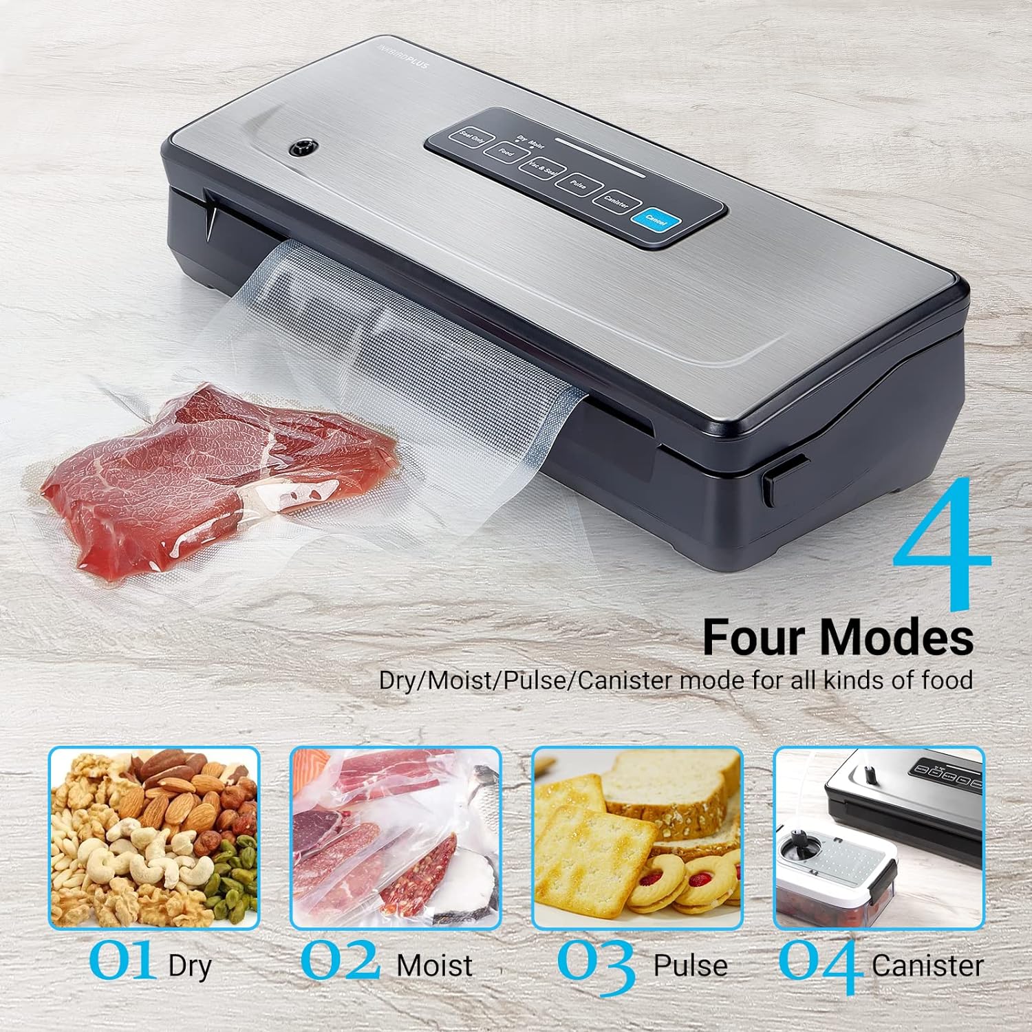 INKBIRD Vacuum Sealer Machine with Starter Kit Automatic PowerVac Air Sealing Machine for Food Preservation Dry & Moist Sealing Modes Built-in Cutter Easy Cleaning and Storage INK-VS01 Version