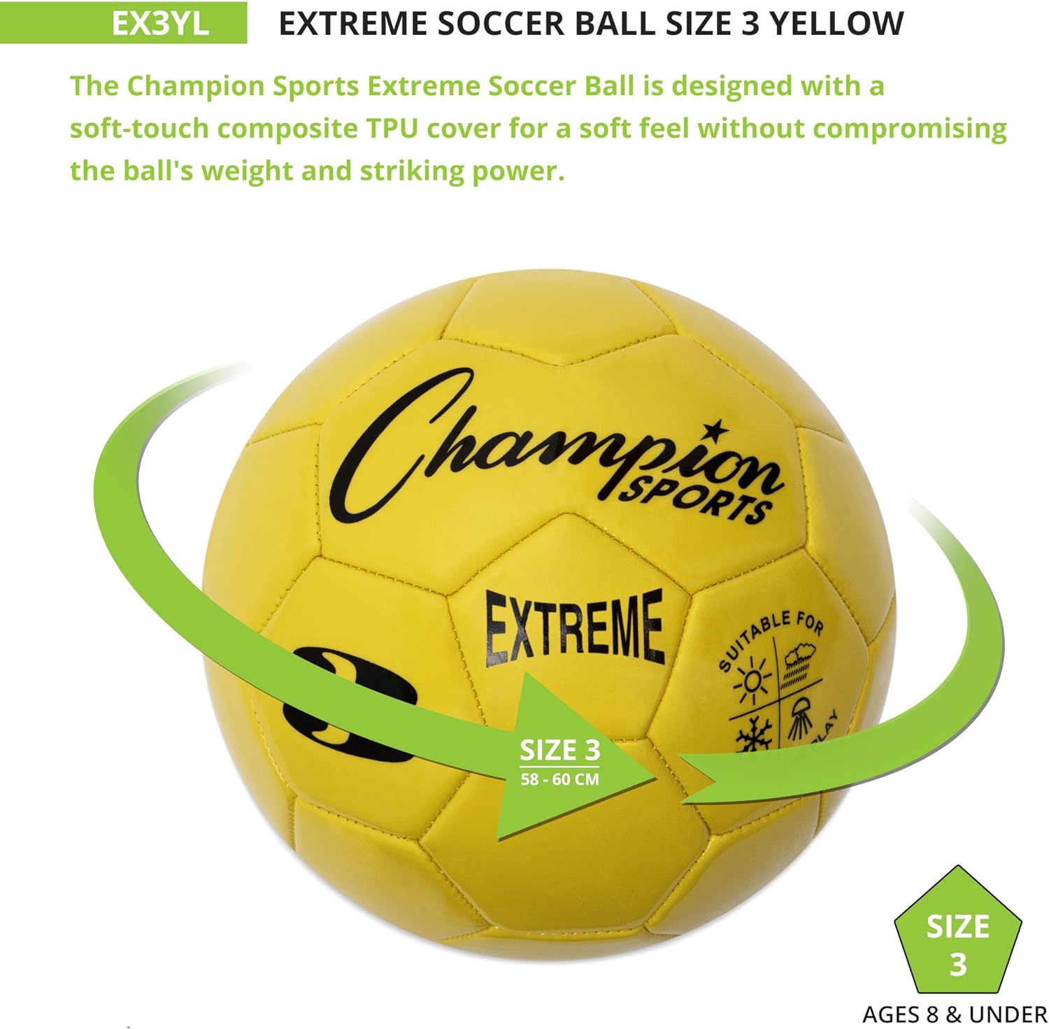 Champion Sports Extreme Series Composite Soccer Ball: Sizes 3, 4, 5 in Multiple Colors