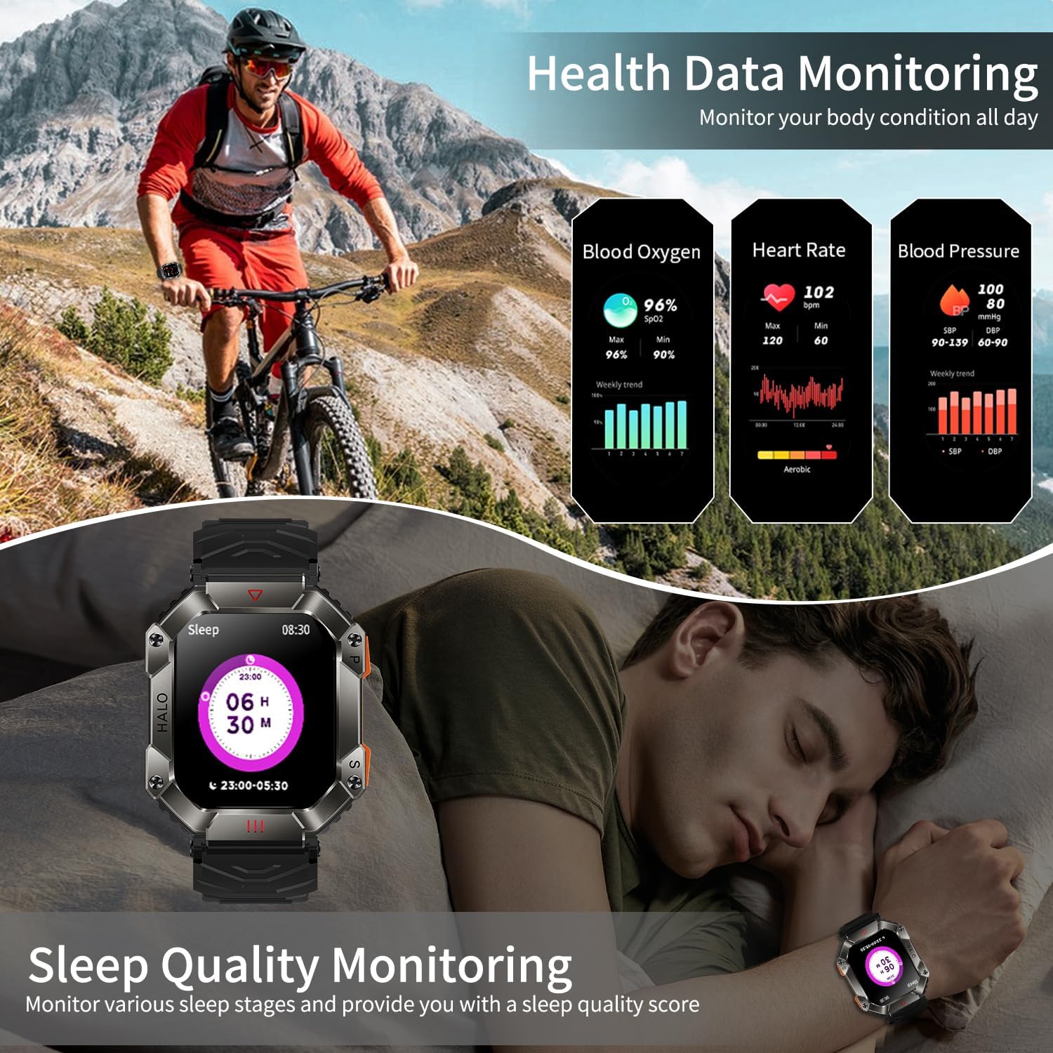 Fitonus Smart Watch (Answer/Make Calls), 1.39 "Smart Watch for Men, 123 Sports Modes Fitness Tracker Watch, IP67 Waterproof Heart Rate Monitor Pedometer Sleep Monitor for IOS Android Phones (Black)
