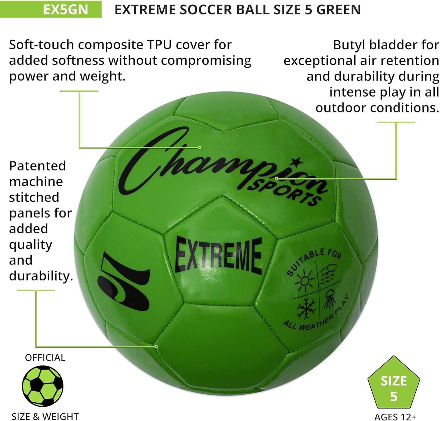 Champion Sports Extreme Series Composite Soccer Ball: Sizes 3, 4, 5 in Multiple Colors