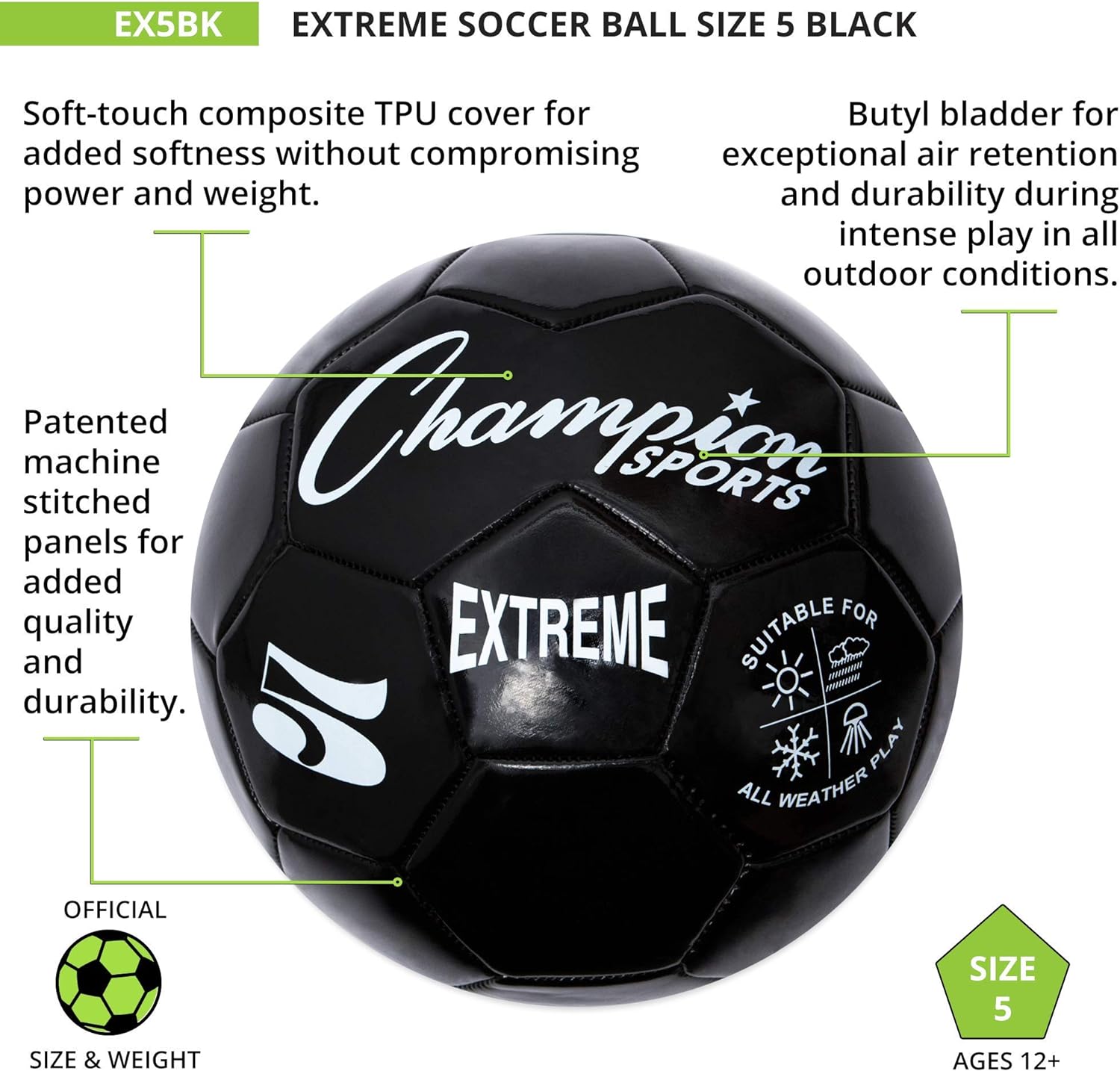 Champion Sports Extreme Series Composite Soccer Ball: Sizes 3, 4, 5 in Multiple Colors