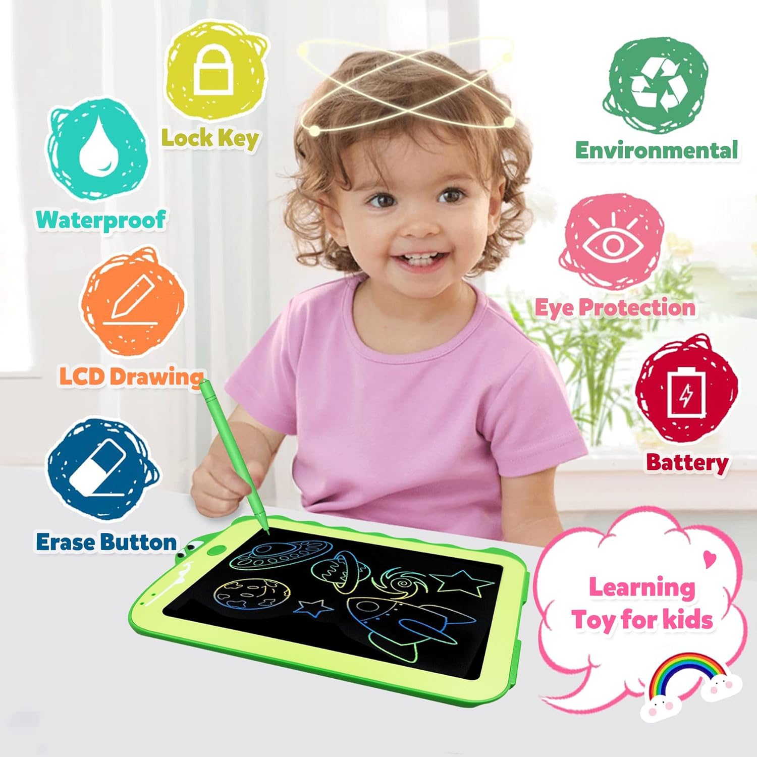 14 Inch LCD Writing Tablet for Kids, Toys for Girl, Drawing Pad. Doodle Board with Erase, Lock Function & Colorful Screen. Digital Notepad for Toddlers. Learning Girls Gifts for 3 + Year Old - Blue