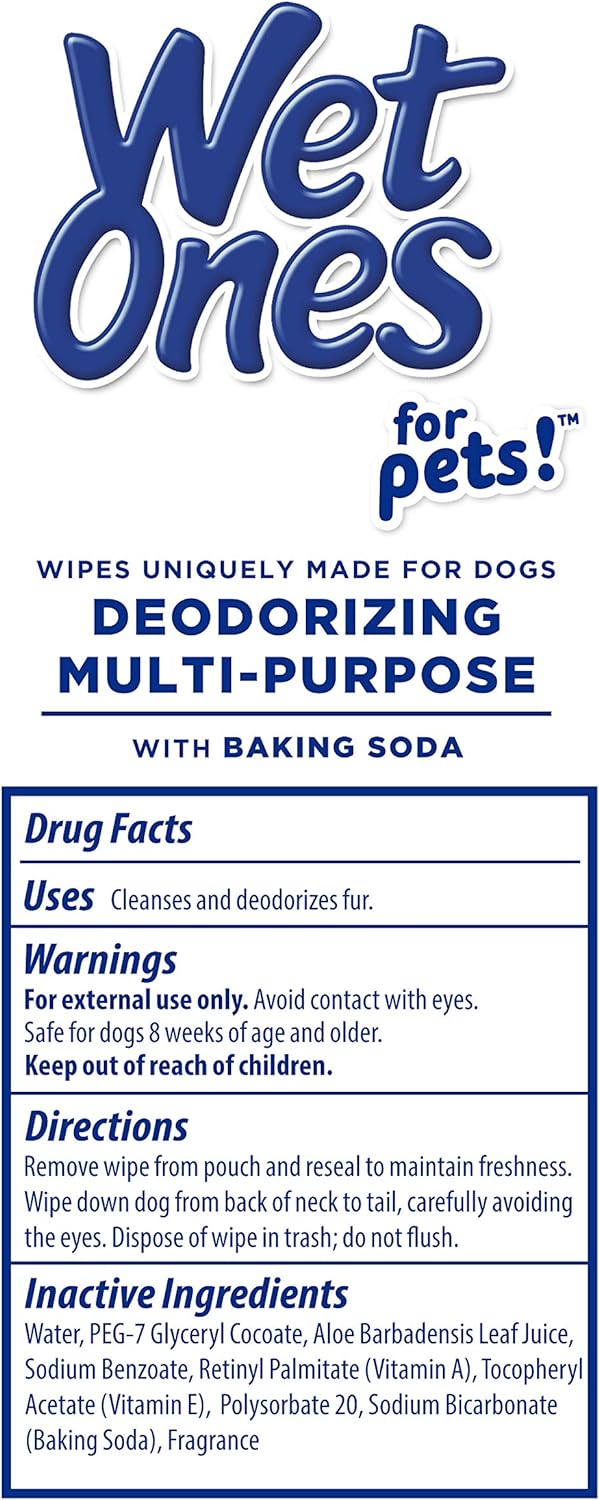 Wet Ones for Pets Deodorizing Multi-Purpose Dog Wipes With Baking Soda | Dog Deodorizing Wipes For All Dogs in Tropical Splash Scent, Wet Ones Wipes for Deodorizing Dogs | 50 Ct Cannister Dog Wipes