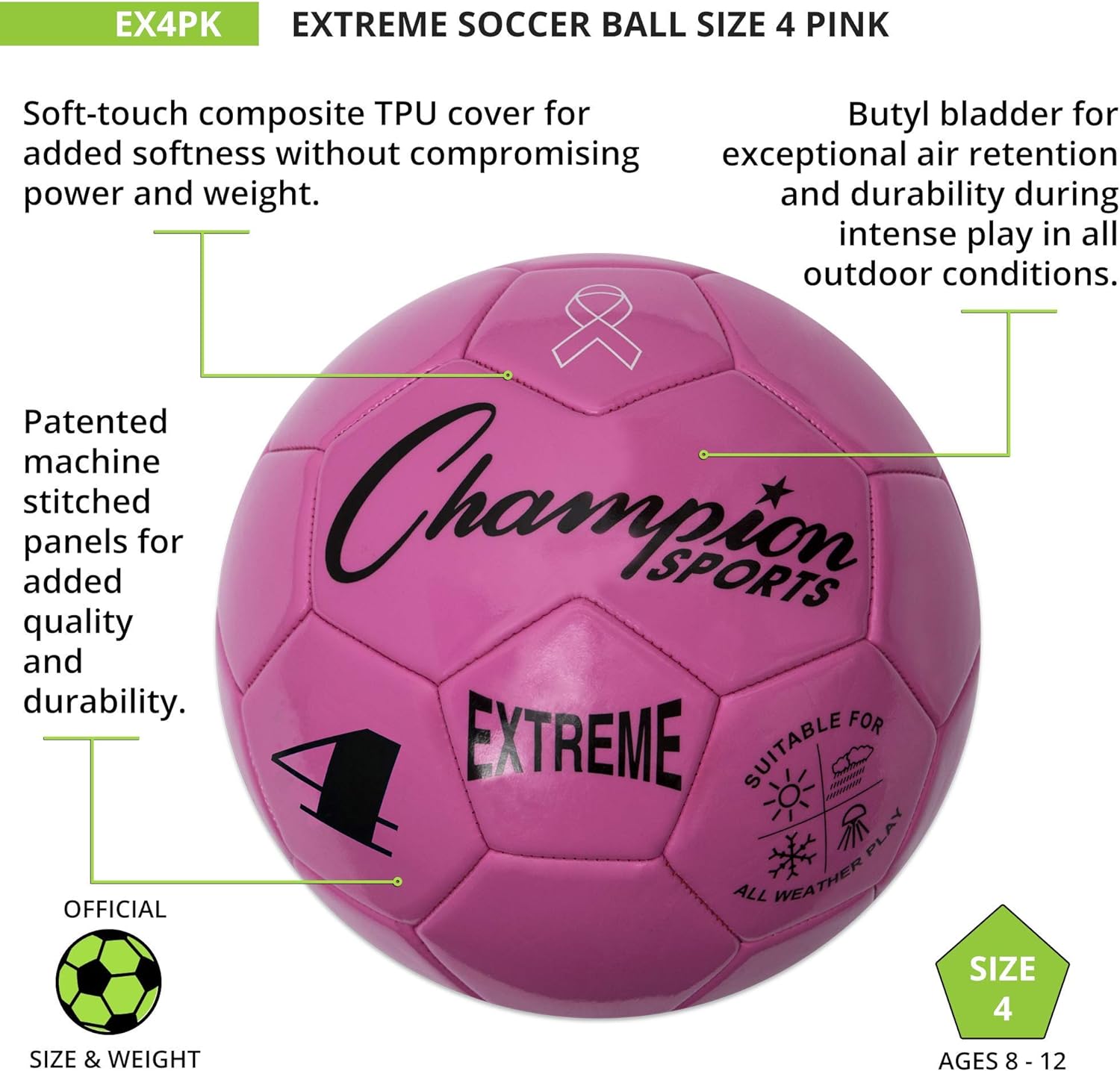 Champion Sports Extreme Series Composite Soccer Ball: Sizes 3, 4, 5 in Multiple Colors