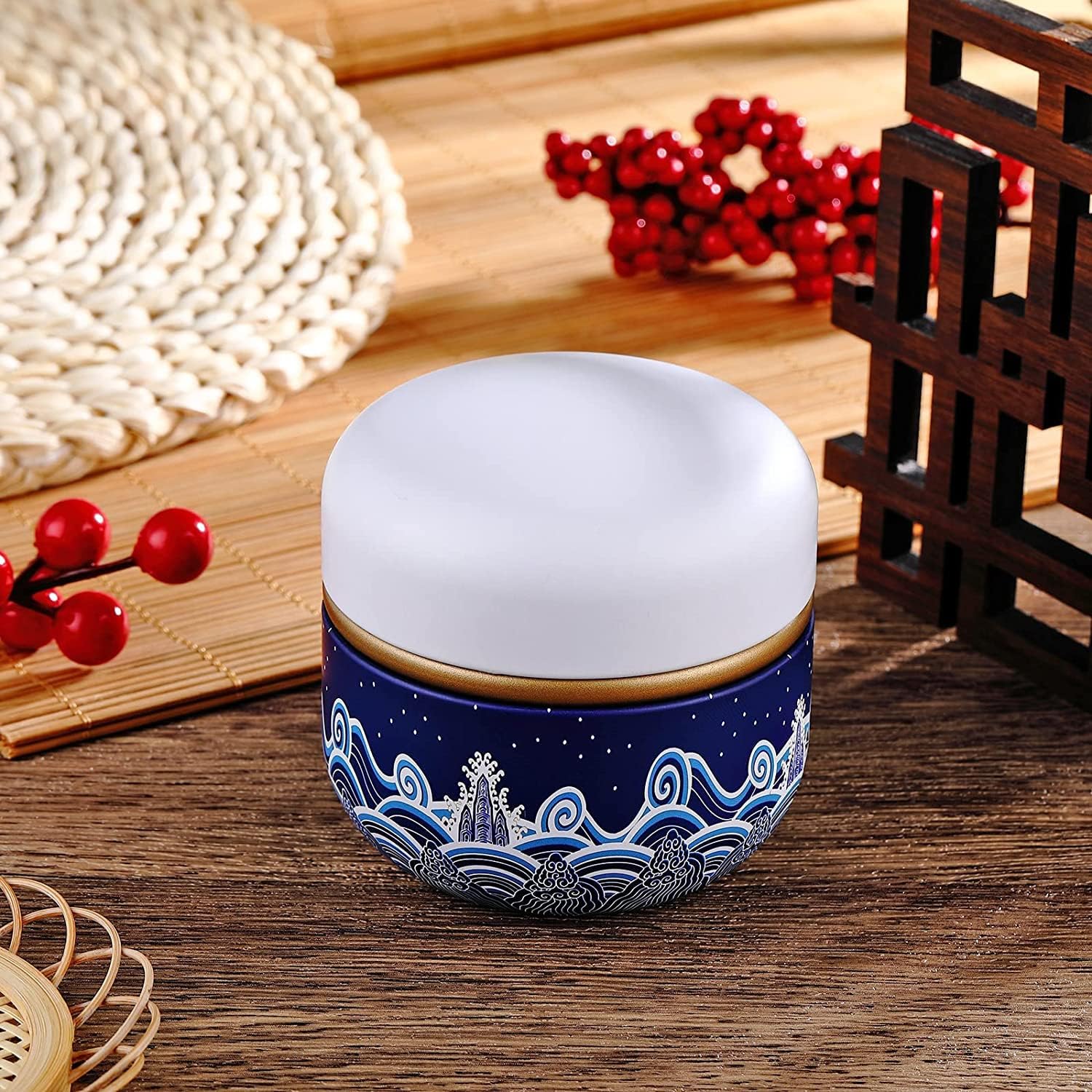 Body Powder Powder Case with Powder Puff Powder Container Tea Canister for Baby and Adult Body Talcum Powder Tea Box (Colorful Flower)