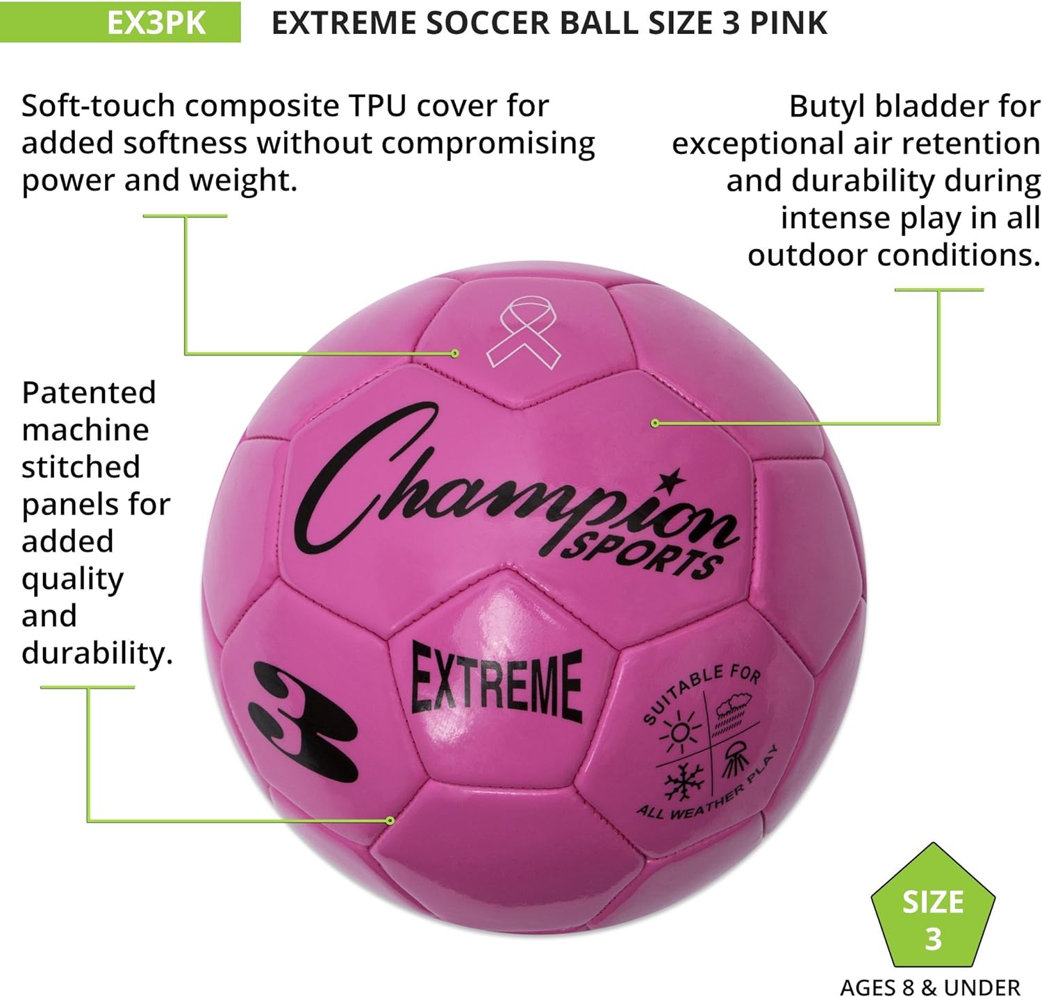 Champion Sports Extreme Series Composite Soccer Ball: Sizes 3, 4, 5 in Multiple Colors