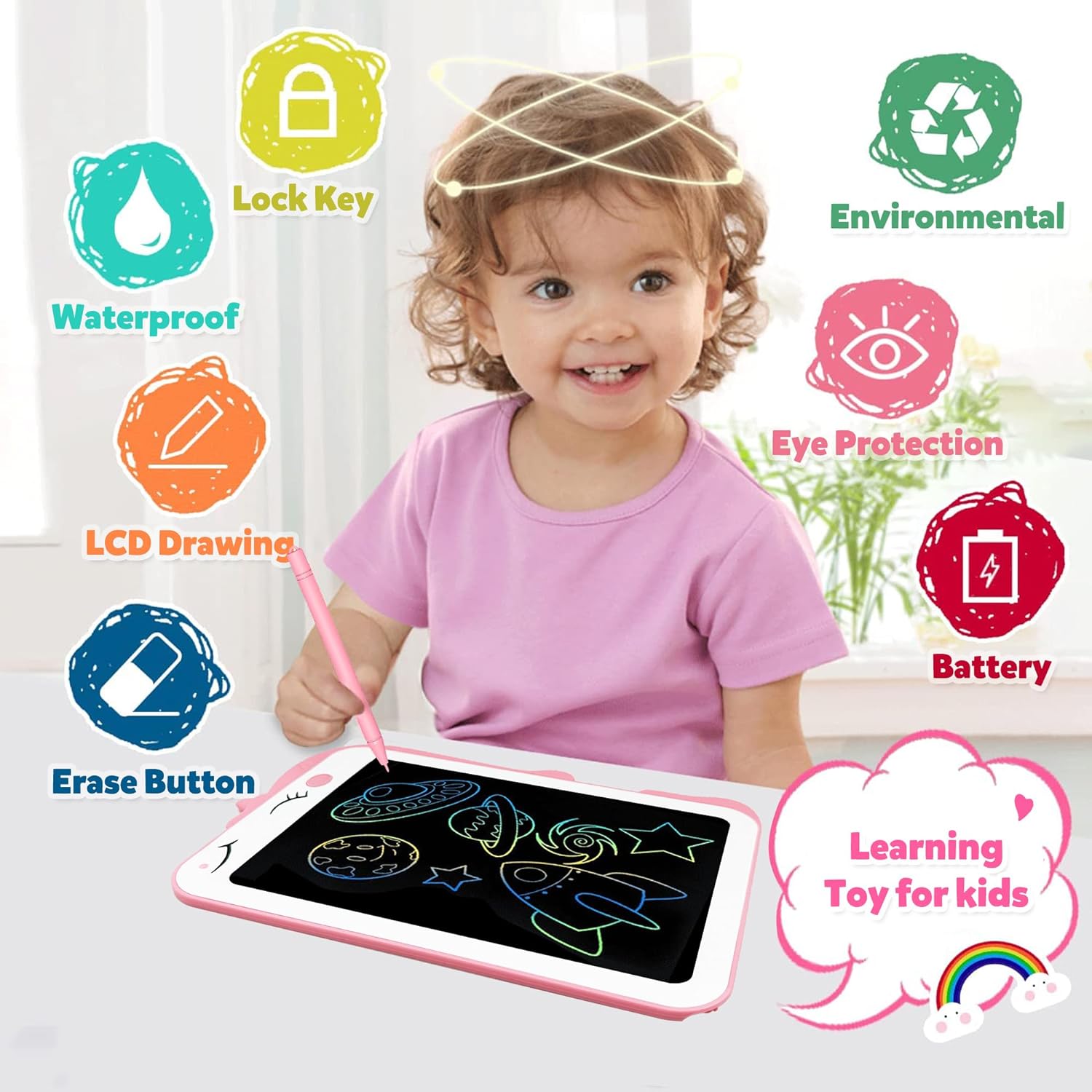 14 Inch LCD Writing Tablet for Kids, Toys for Girl, Drawing Pad. Doodle Board with Erase, Lock Function & Colorful Screen. Digital Notepad for Toddlers. Learning Girls Gifts for 3 + Year Old - Blue