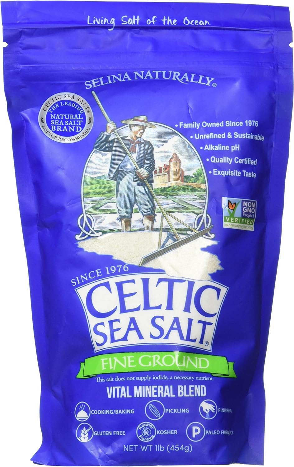 Celtic Sea Salt Resealable Bags, Fine Ground, 1 Pound, 2 Count