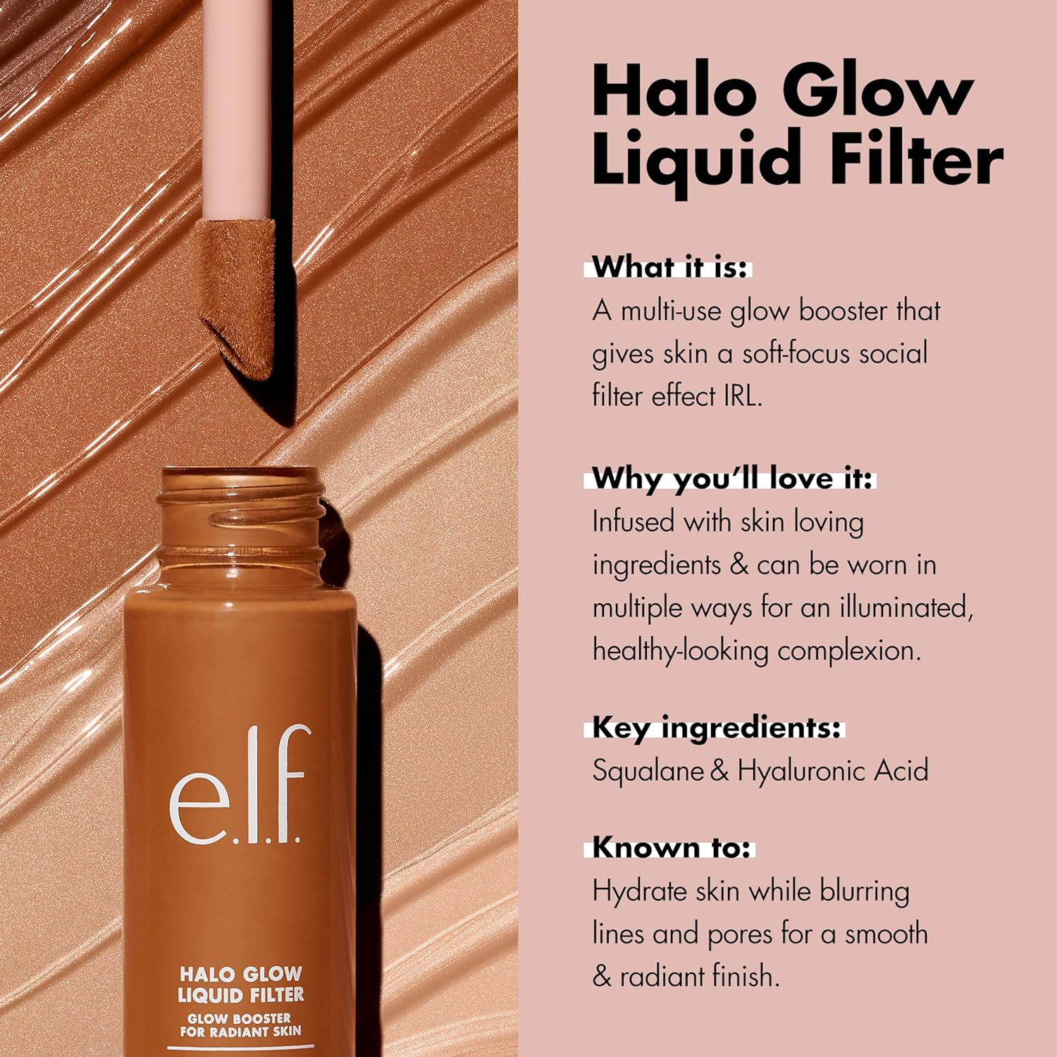 e.l.f. Halo Glow Liquid Filter, Complexion Booster For A Glowing, Soft-Focus Look, Infused With Hyaluronic Acid, Vegan and Cruelty-Free, 0 Fair