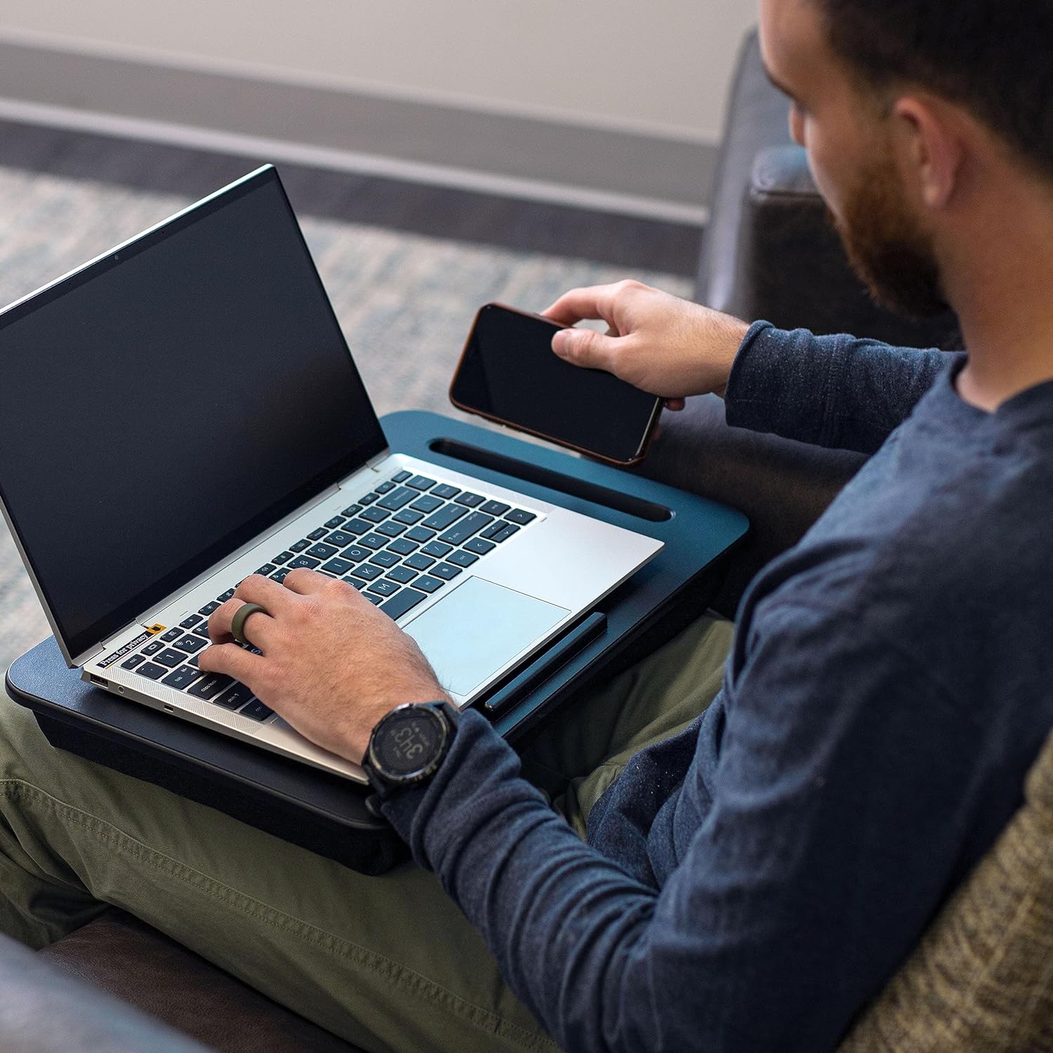 LAPGEAR Sidekick Lap Desk with Device Ledge and Phone Holder - Gray - Fits up to 15.6 Inch Laptops - Style No. 44215