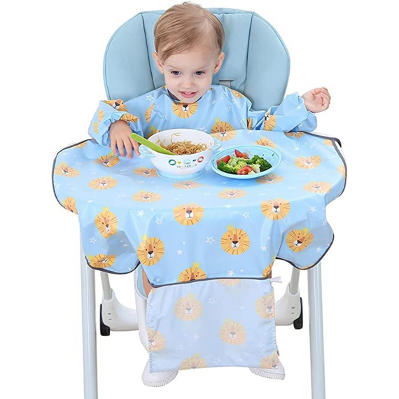 Weaning Bib, Baby Feeding Bibs Waterproof Anti Dirty, Long Sleeves Weaning Bibs, Attaches Fully Cover to Baby Highchair, For Baby 6-36 Months