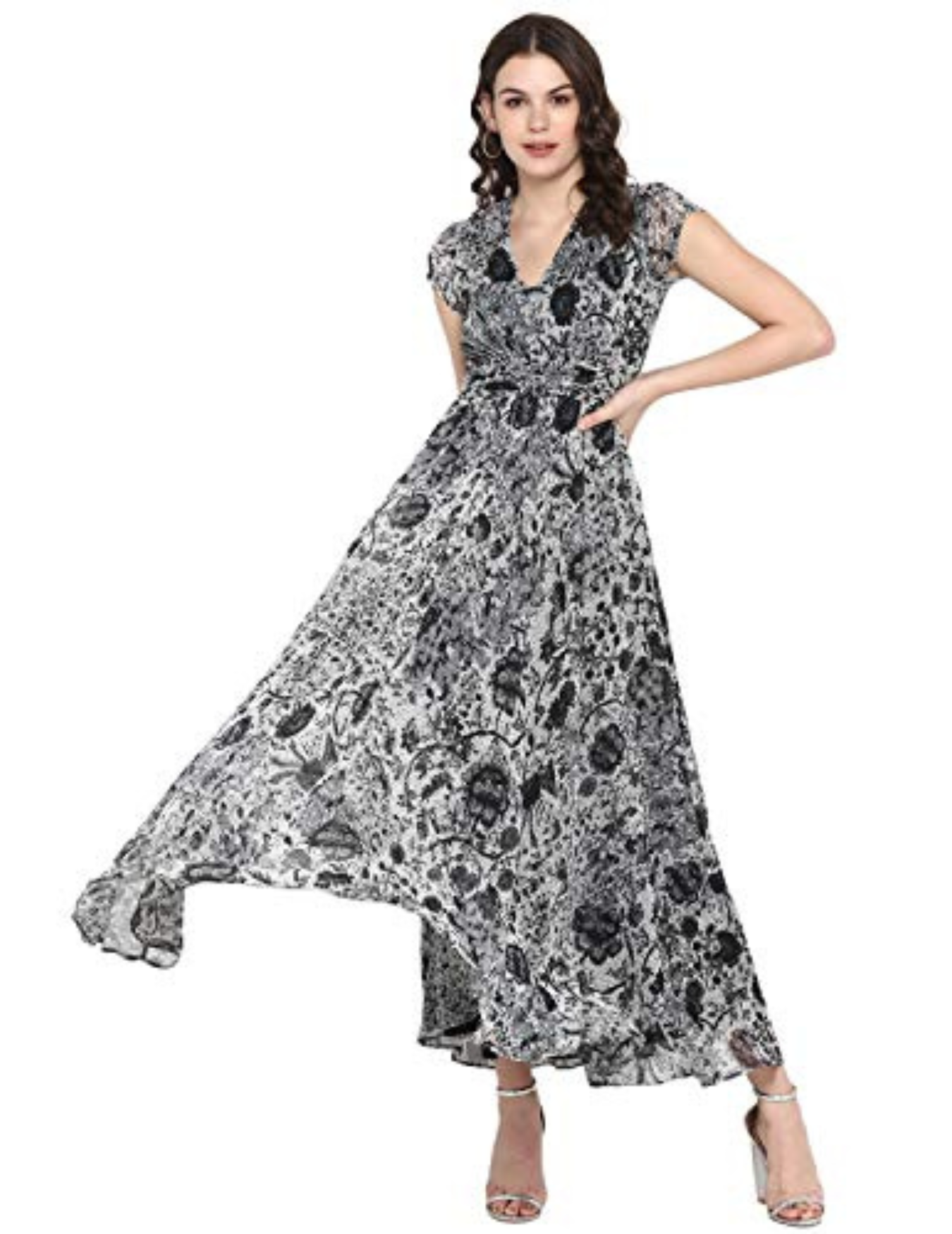 Styleville.in Women's Polyester Fit and Flare Maxi Casual Dress