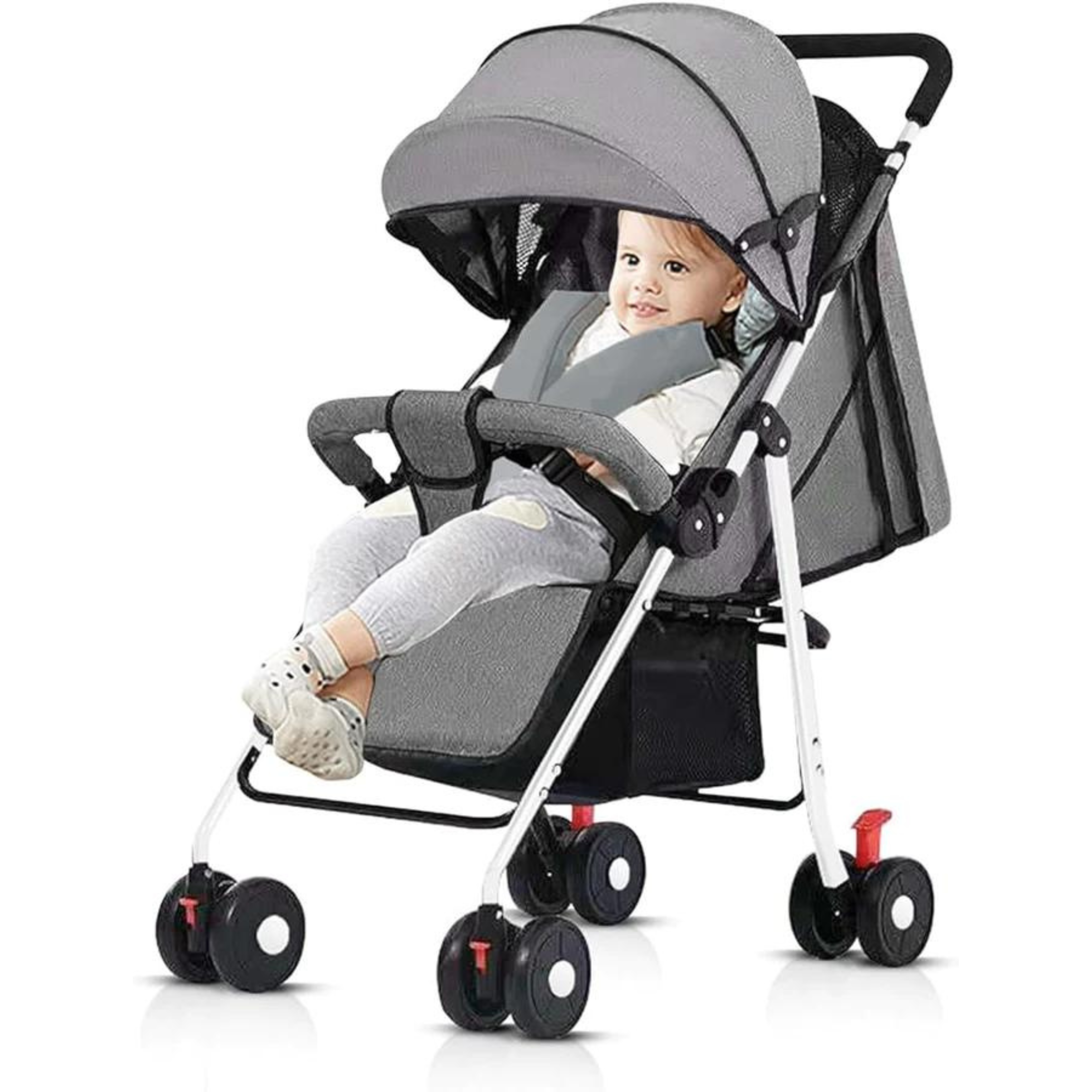 Occuwzz Lightweight Stroller, 0-36 months Lightweight Travel Stroller with Storage Basket Foldable Travel Pram Detachable Bumper for Toddler Stroller,5-Point Safety Harness,0-15kg
