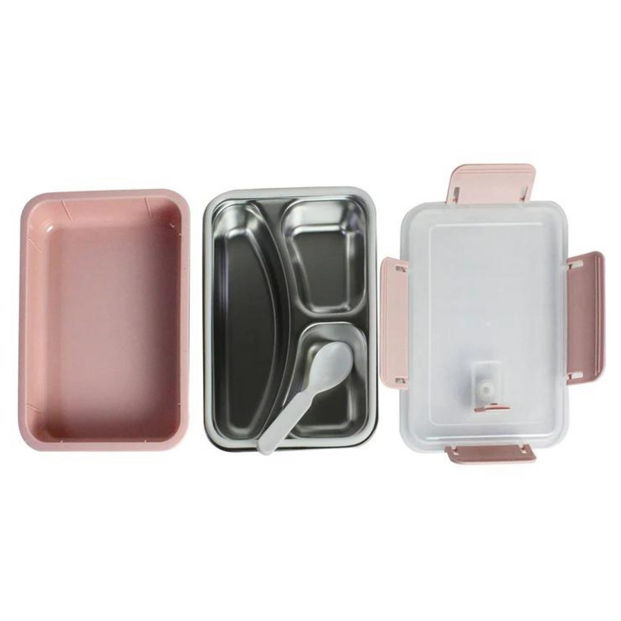 Stainless Steel Lunch Box 800 ML, Tiffin Box for Office, SUS 304 Steel Bento Box for Kids Pink/Silver