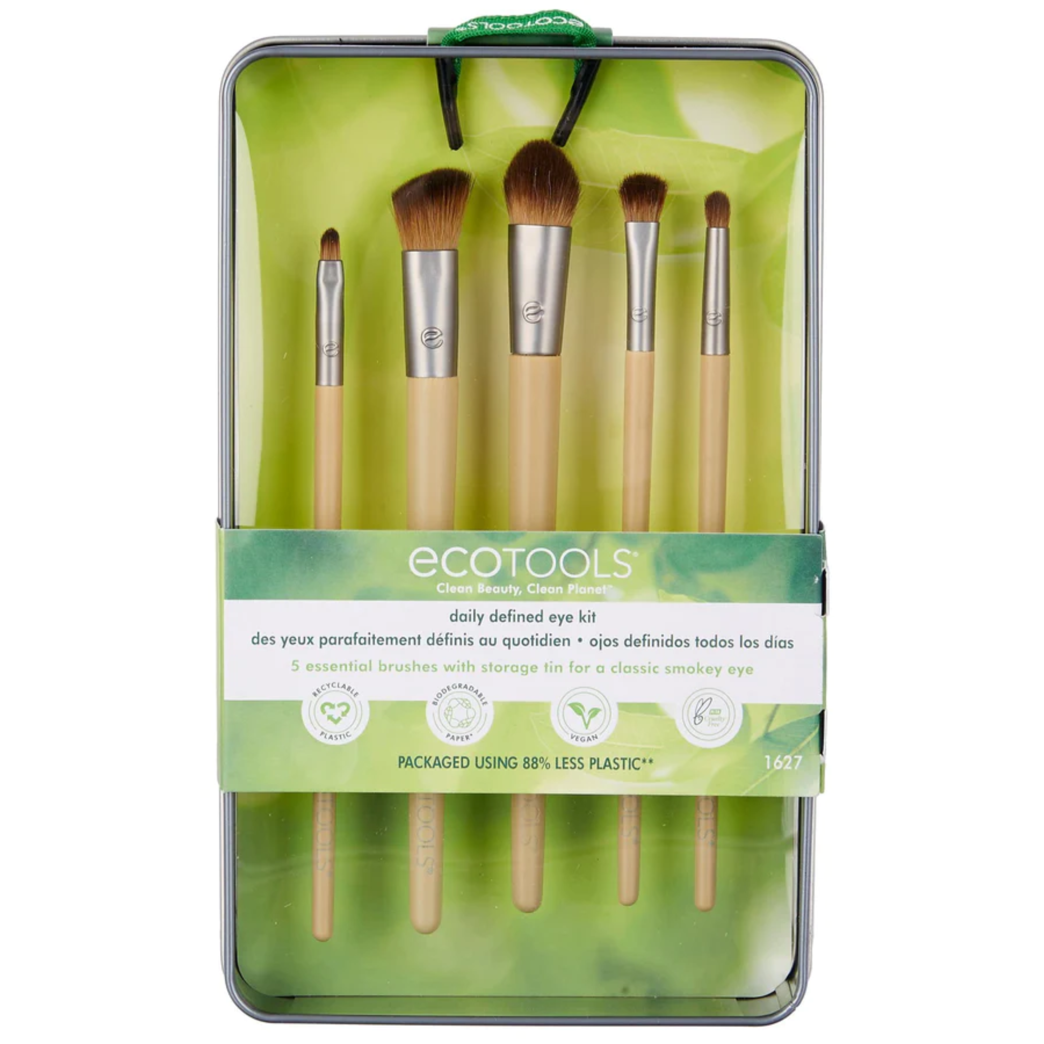 EcoTools Daily Defined Makeup Brushes, For Eyes, With Beauty Cards and Storage Tray, Set of 5