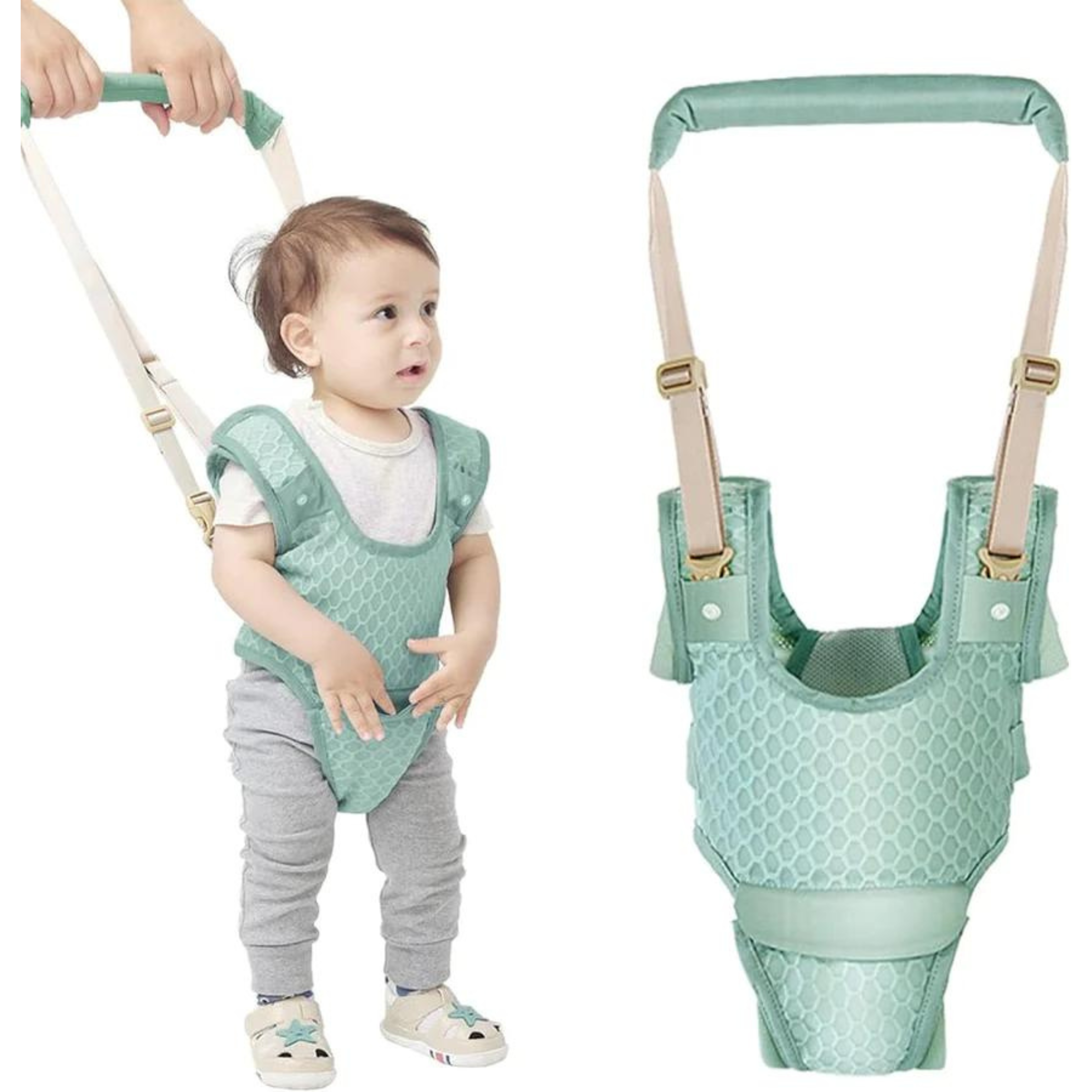 Handheld Baby Walking Harness, Kids Walking Learning Helper for Boys Girls, Adjustable Walker Safety Harness Assistant Belt for Toddler Infant Child 7-24 Month (Mint Green)