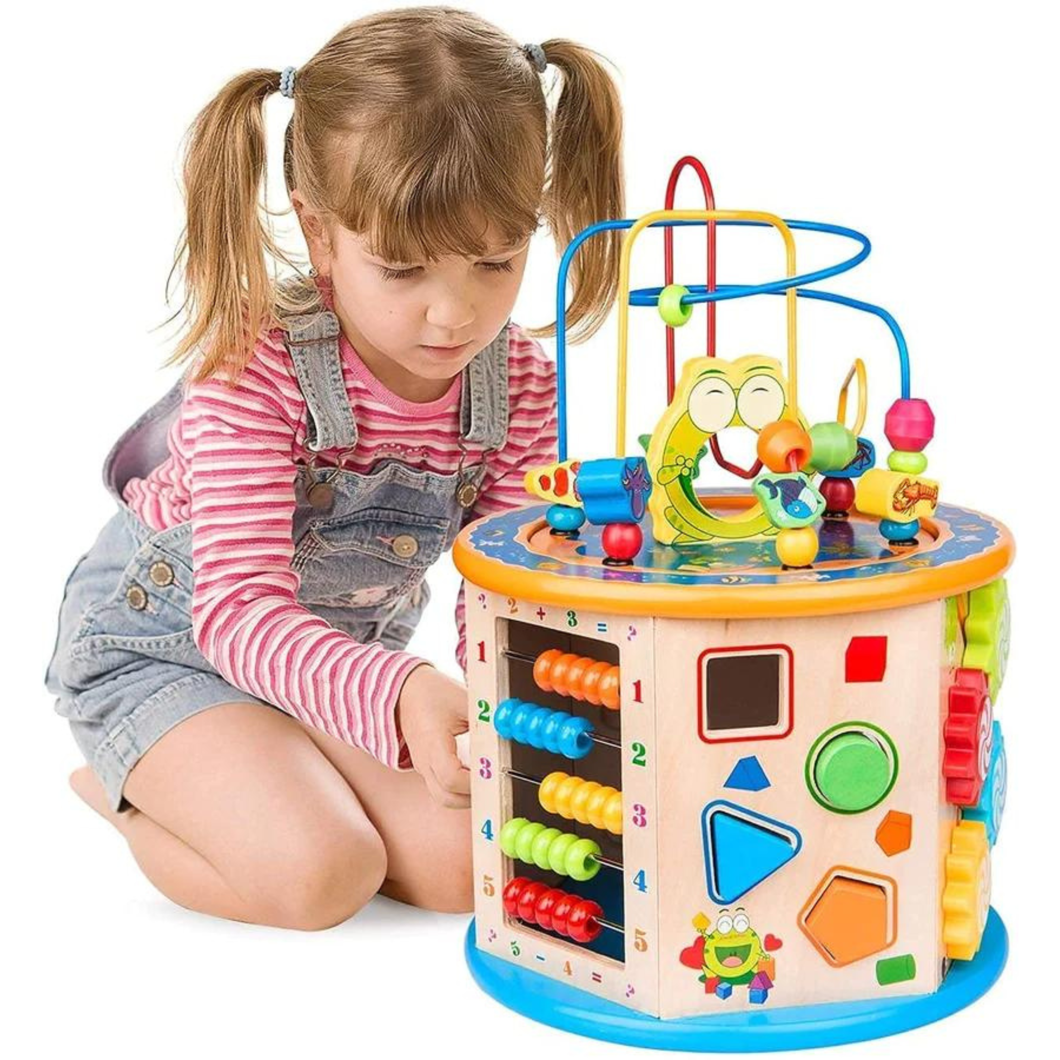 Womdee Activity Cube Toys for Kids Wooden 8-in-1 Activity Blocks Educational Bead Maze Toys Boys Girls Activity Center Large