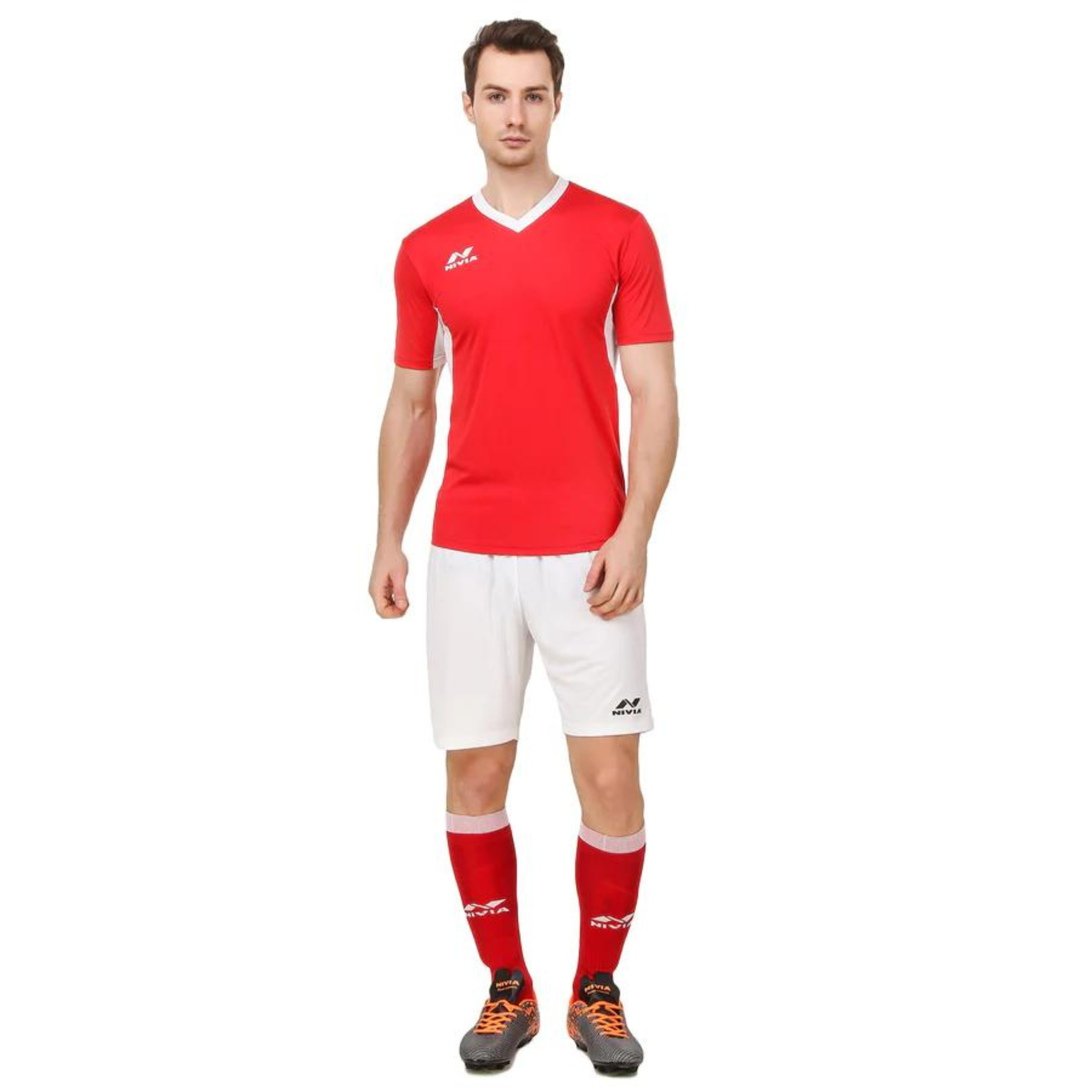 Nivia 2004M2 Polyester Encounter Football Jersey Set (Medium, Red/White)