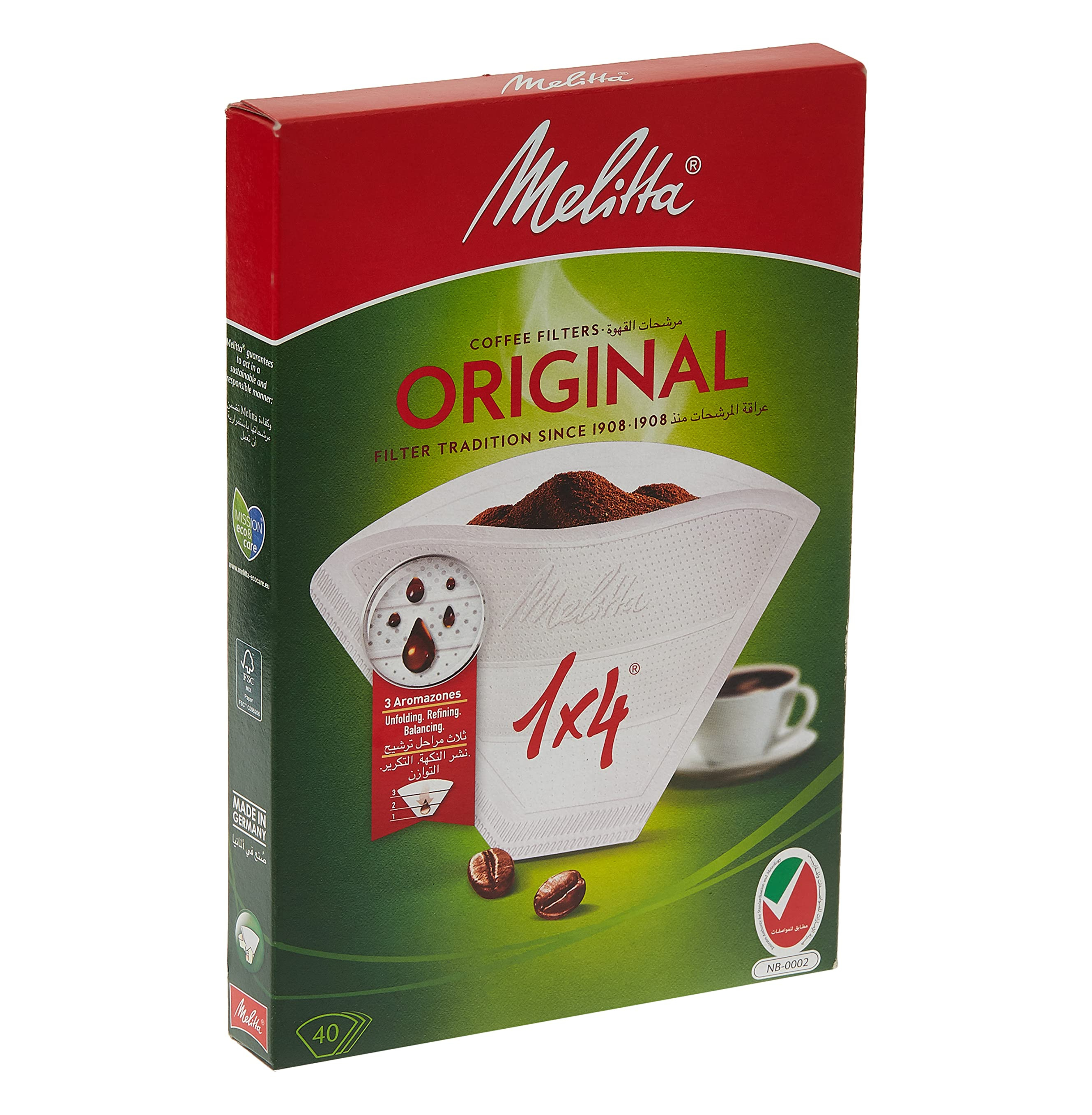 Melitta Original 1 x 4 Coffee Filters - Pack of 40 Filters, White