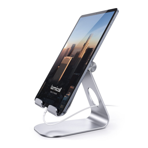 Tablet Stand, Lamicall Adjustable Tablet Stand Holder - Desktop Dock Cradle Compatible with iPad Pro 12.9 11 Air 4 10.9 Mini 7.9, Switch, Galaxy Tab and more (4-13") Devices - Silver