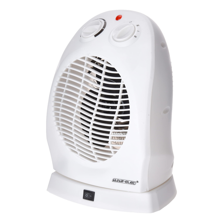 ALSAIF 2000W Electric Fan Heater Oscillation, Temperature control switch (low / high), Adjustable thermostat, Overheating safety cutout, 90 Degree Rotation, White, AL1605 2 Years warranty