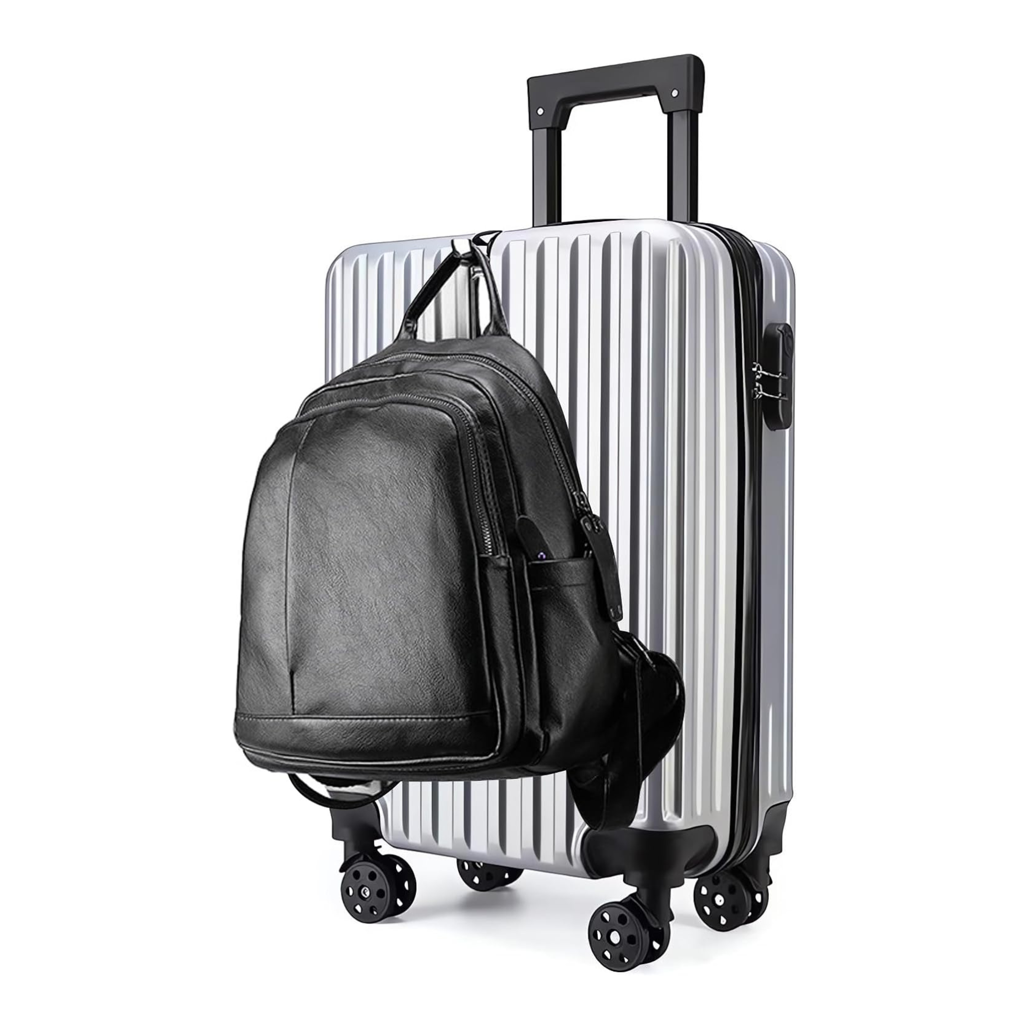 VINNYSEN Carry On Luggage 22x14x9 Airline Approved - 100% Polycarbonate Expandable Hard Shell Suitcase with Spinner Wheels (Silver)