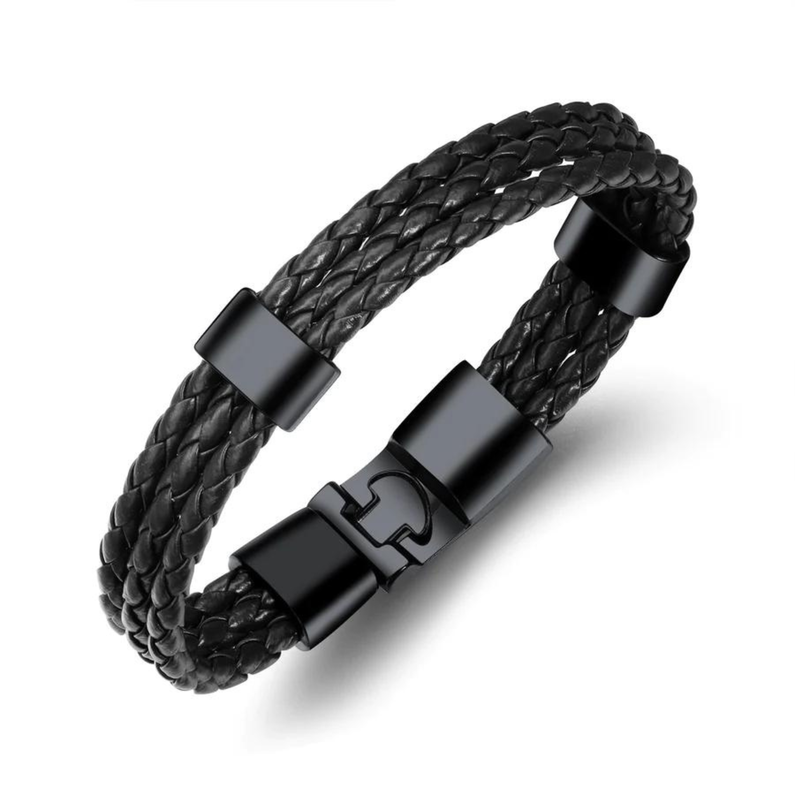 Menâ€™s Braided Triple Leather Bracelet â€“ Black Color, One Size